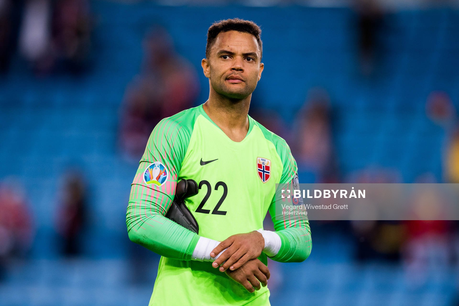 Goalkeeper Sten Grytebust of Norway looks dejected
