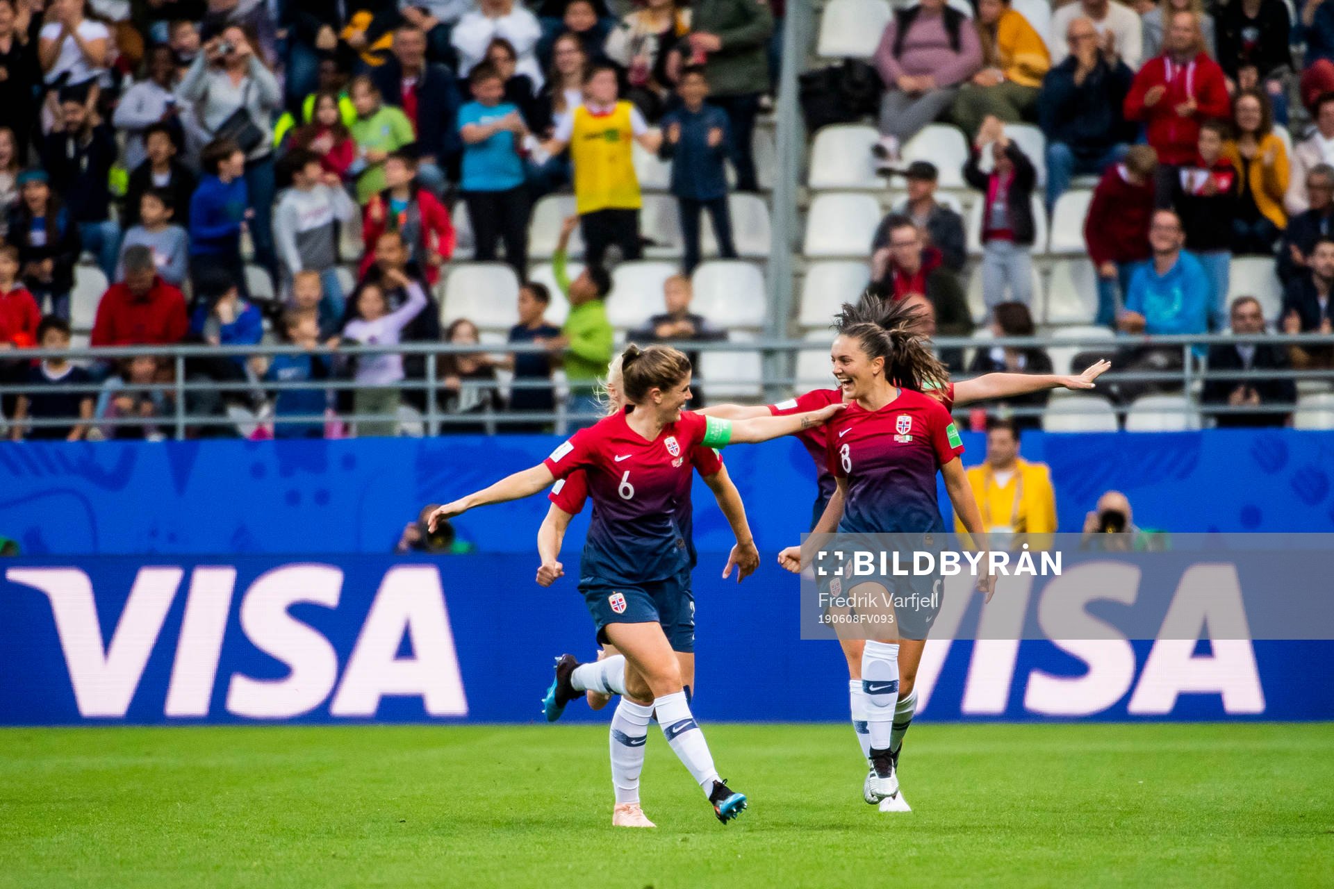 Maren Nævdal Mjelde and Vilde Bøe Risa of Norway celebrate