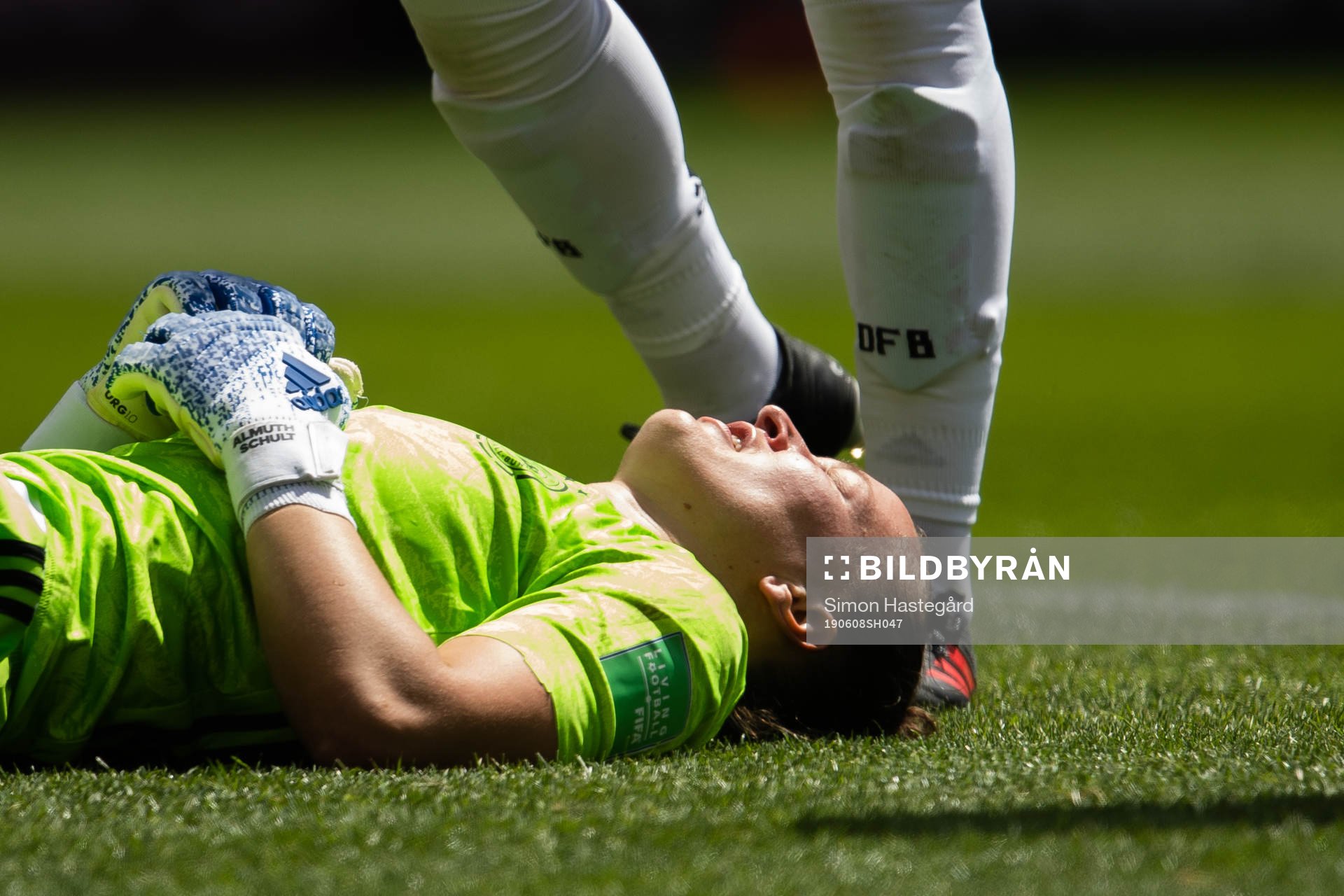 Goalkeeper Almuth Schult of Germany in pain