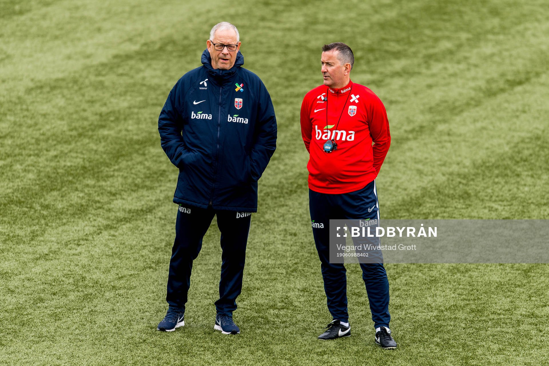 Lars Lagerbäck, head coach of Norway, and Per Joar Hansen,