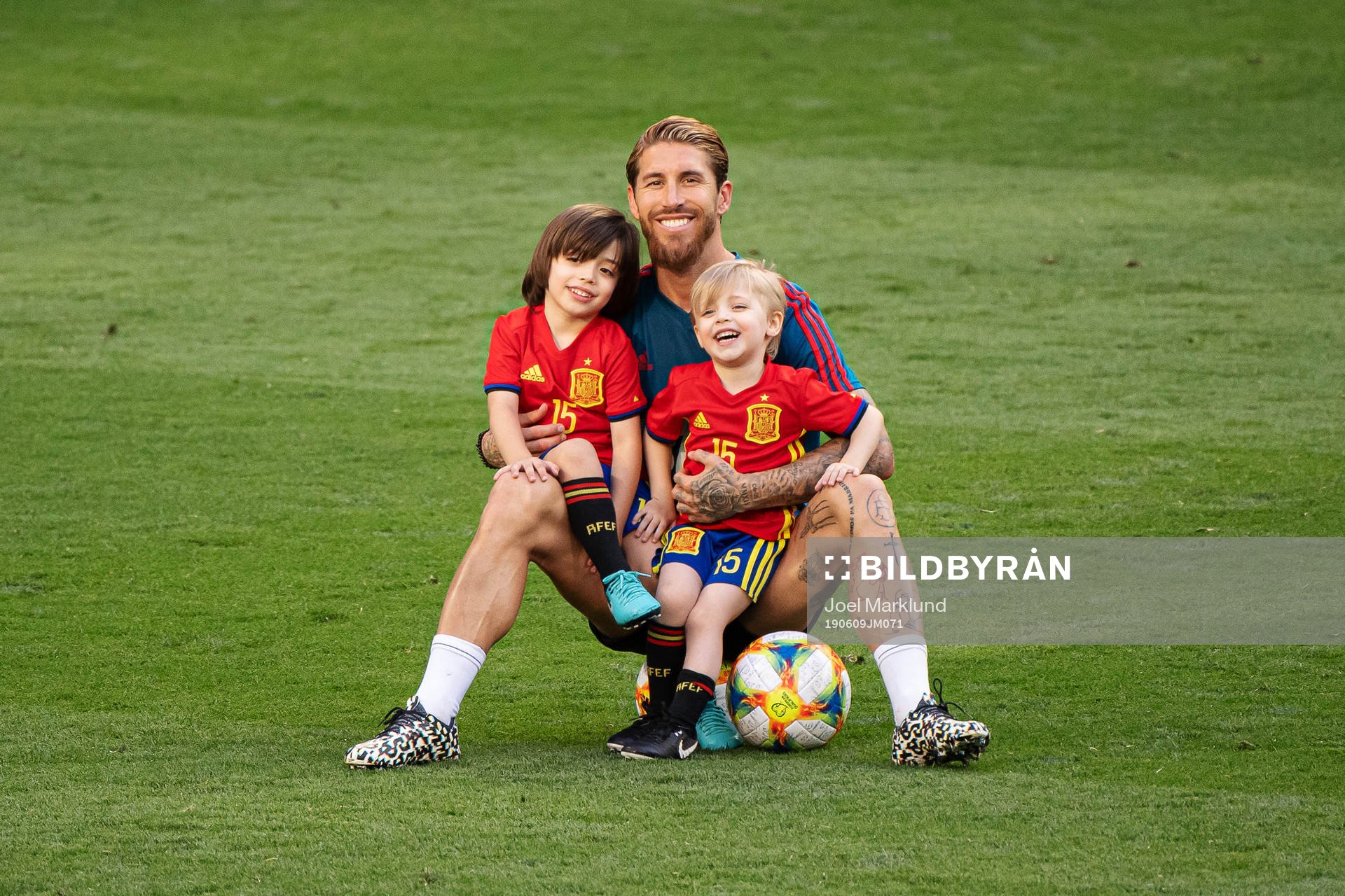 Sergio Ramos of the Spanish national football team with his