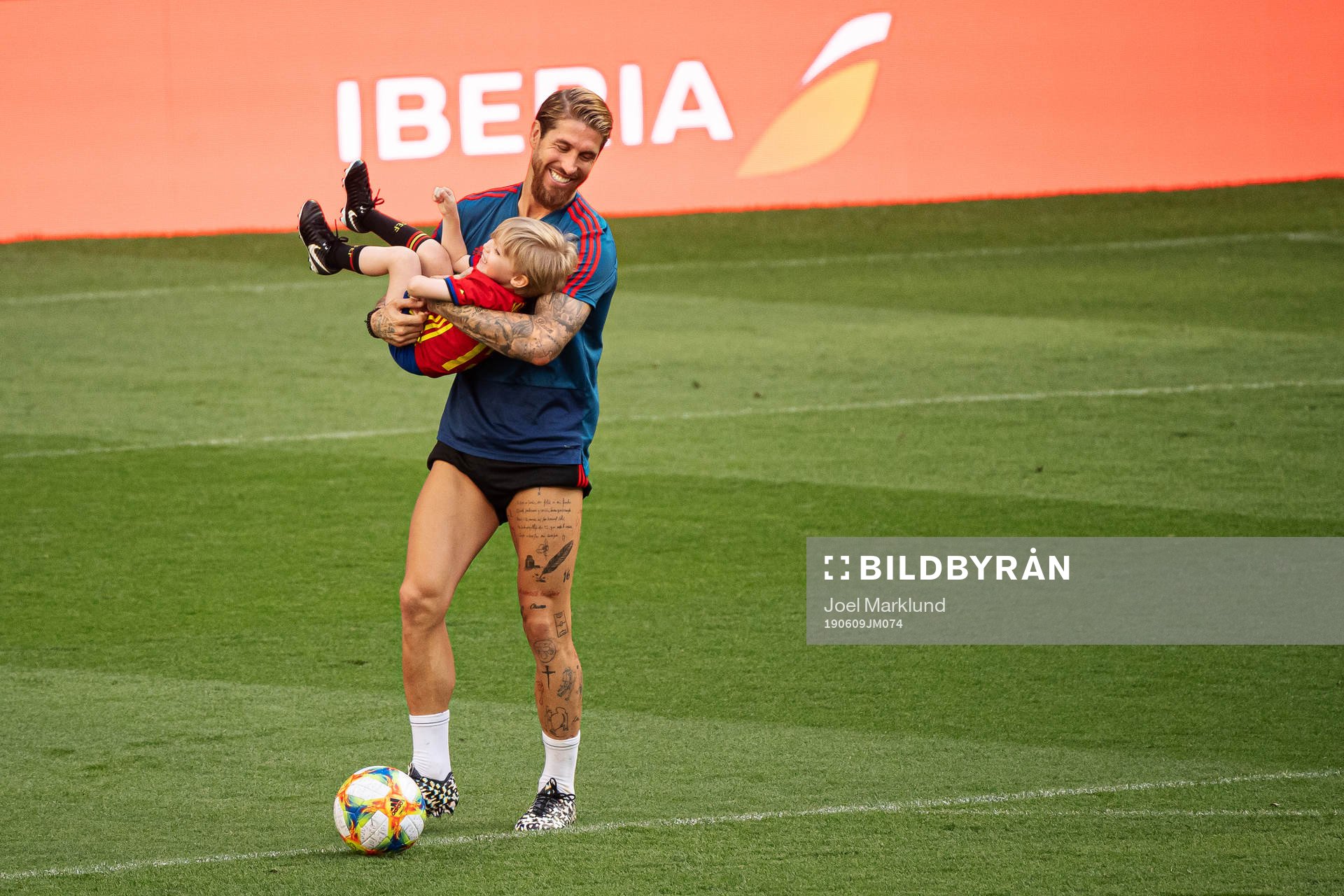 Sergio Ramos of the Spanish national football team with his