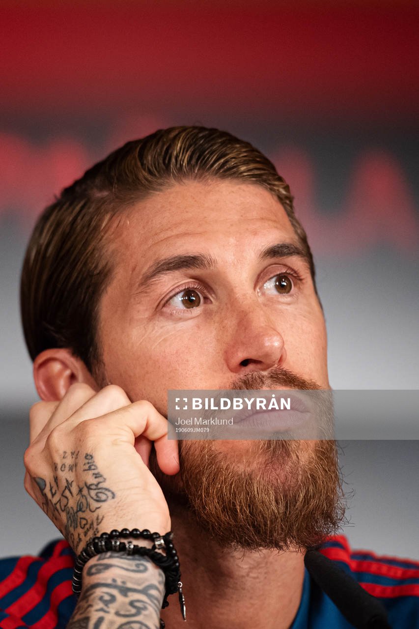 Sergio Ramos of the Spanish national football team during a press conference on June 9, 2019 in Madrid.