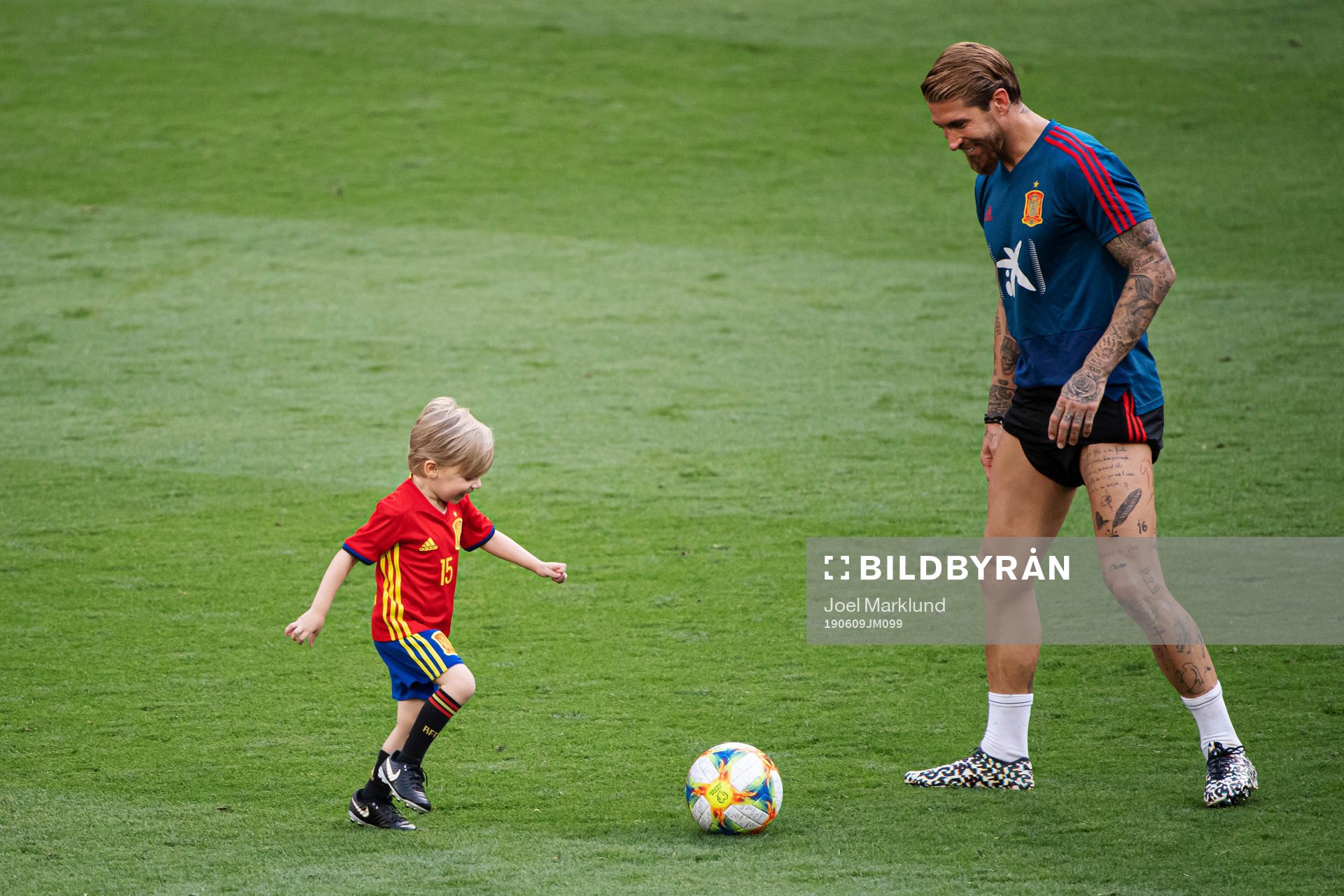 Sergio Ramos of the Spanish national football team with his