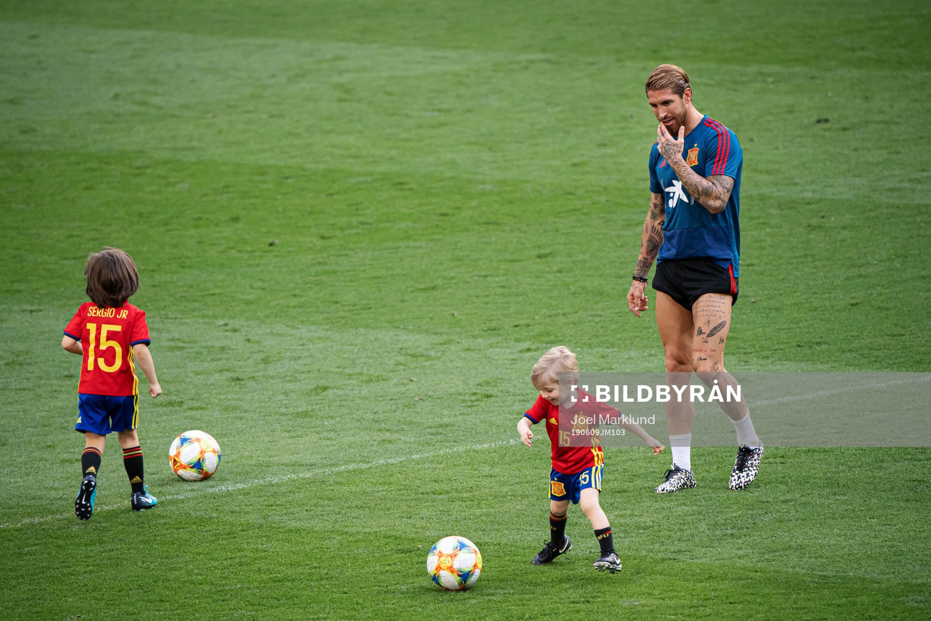 Sergio Ramos of the Spanish national football team with his