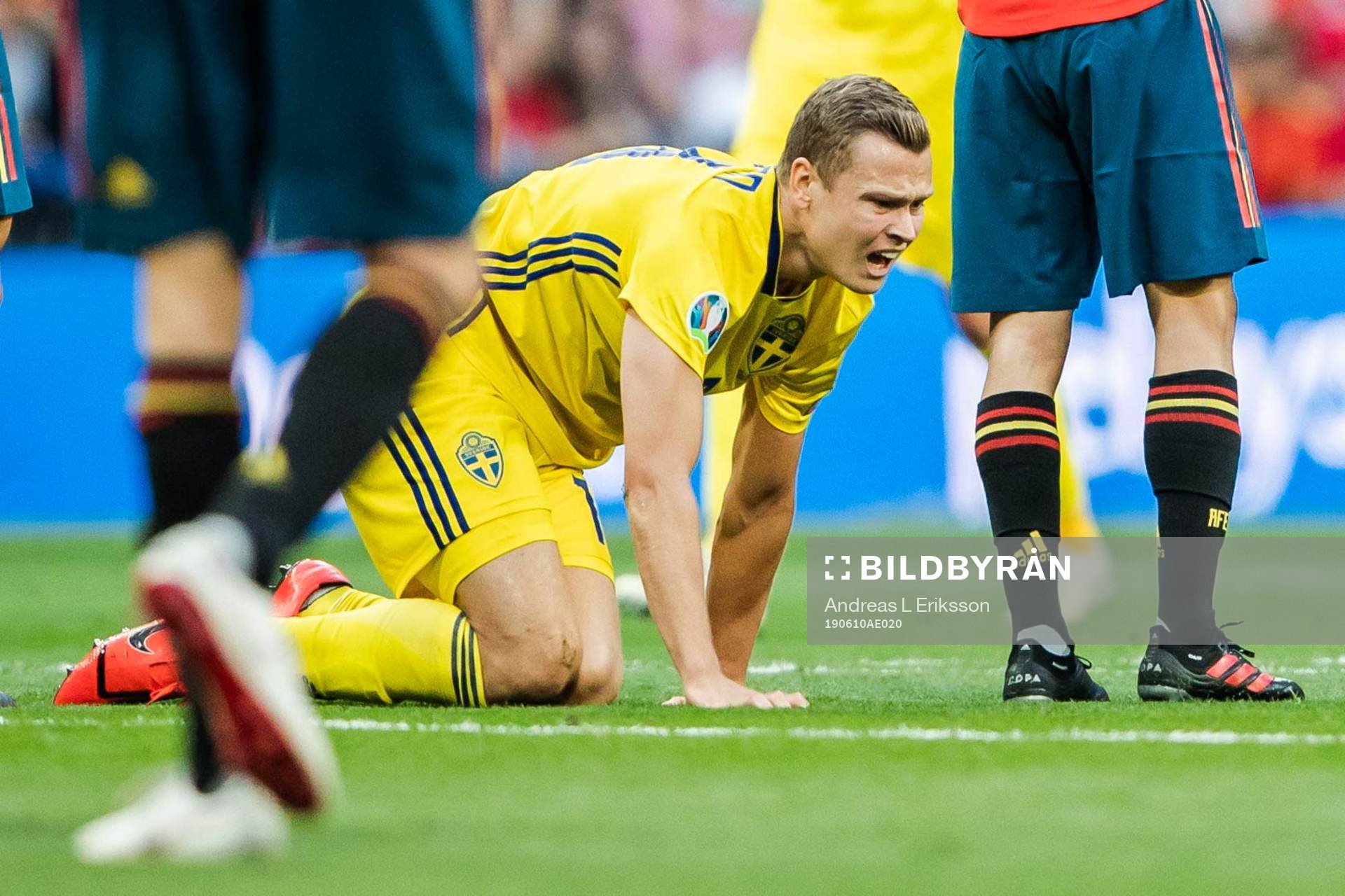 Viktor Claesson of Sweden in pain
