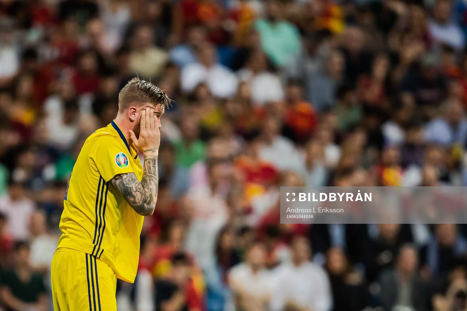 Pontus Jansson of Sweden in pain