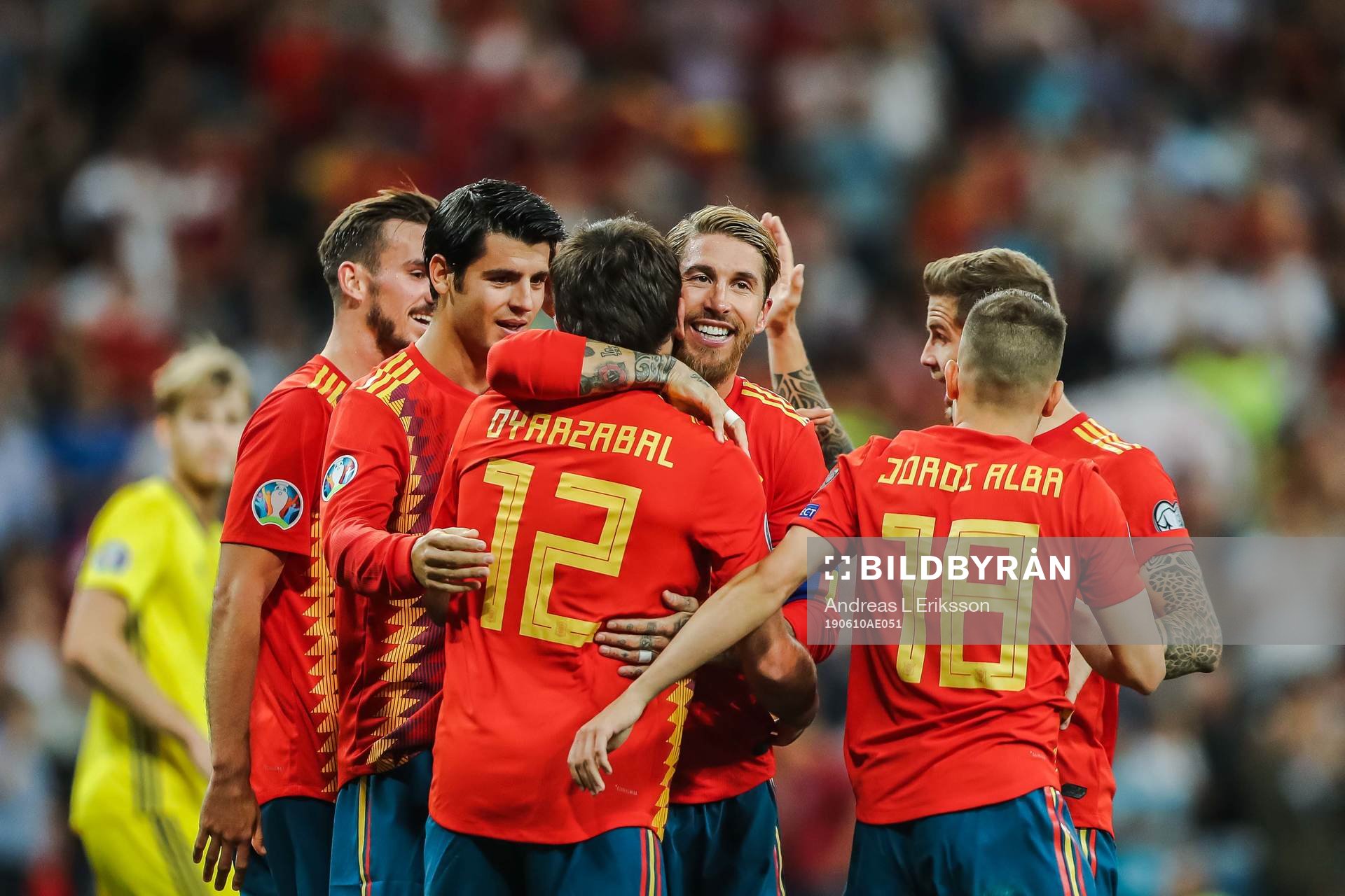 Jordi Alba and Sergio Ramos of Spain celebrate with