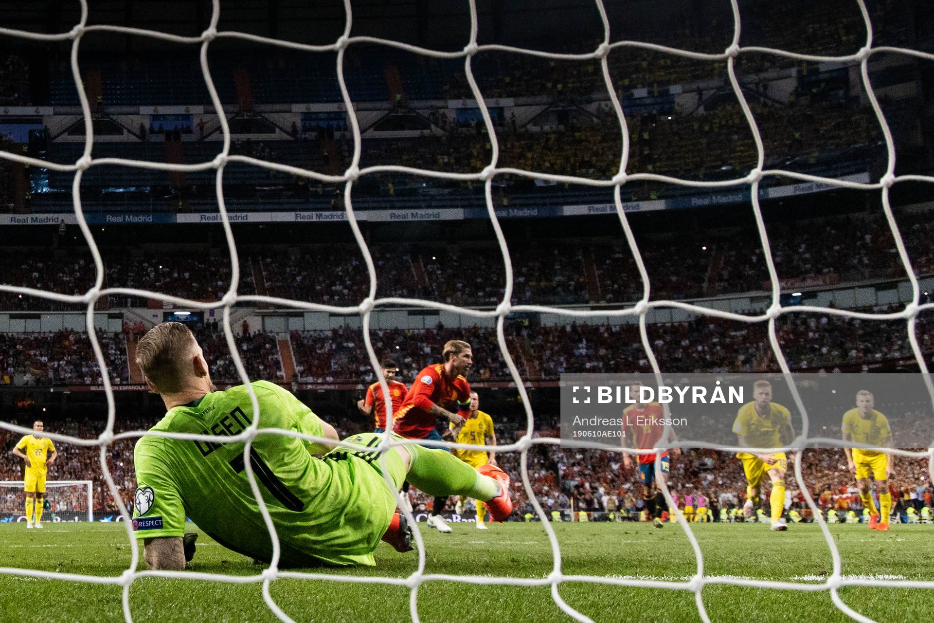 Sergio Ramos of Spain celebrates scoring 1-0 at a penalty