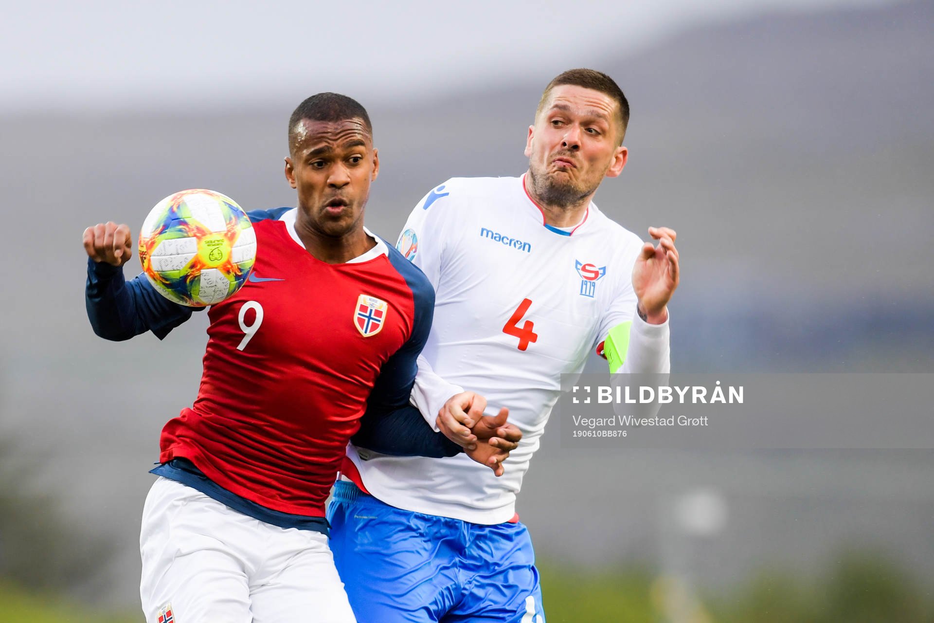 Ola Kamara of Norway and Atli Gregersen of Faroe Islands
