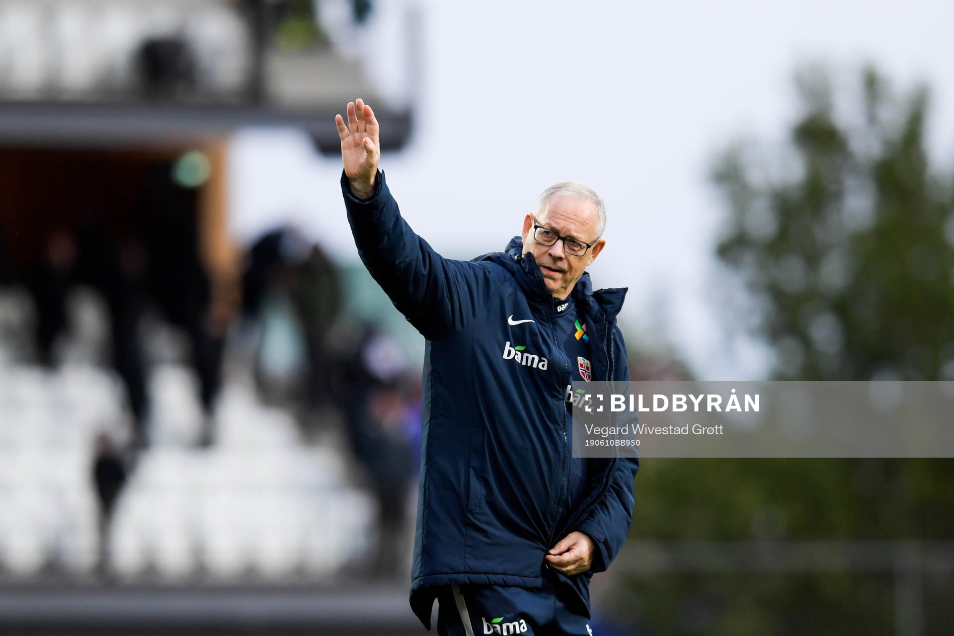 Lars Lagerbäck, head coach of Norway, celebrates