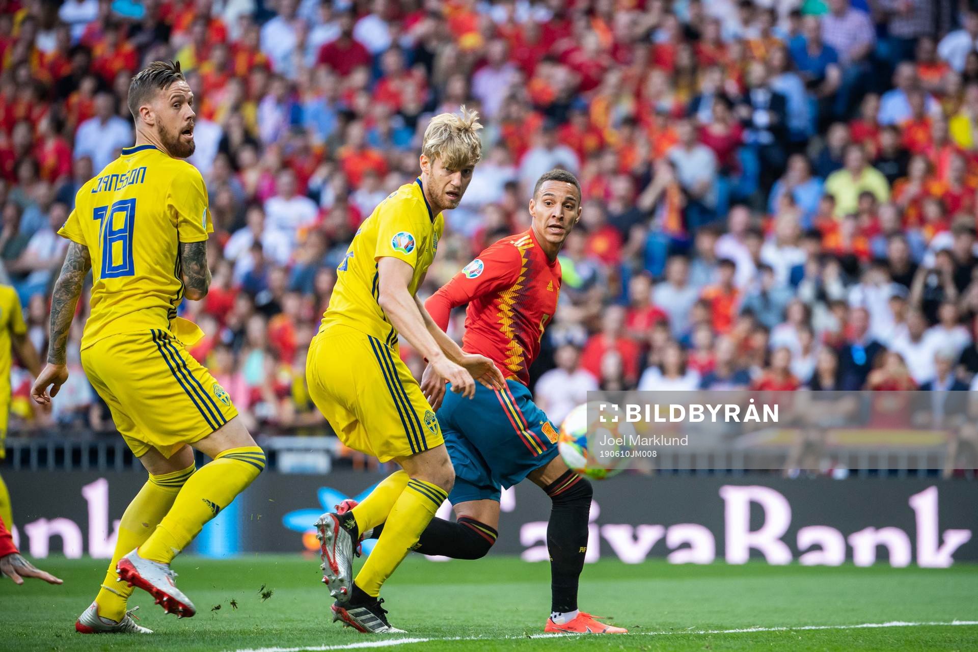 Pontus Jansson and Filip Helander of Sweden against Rodrigo