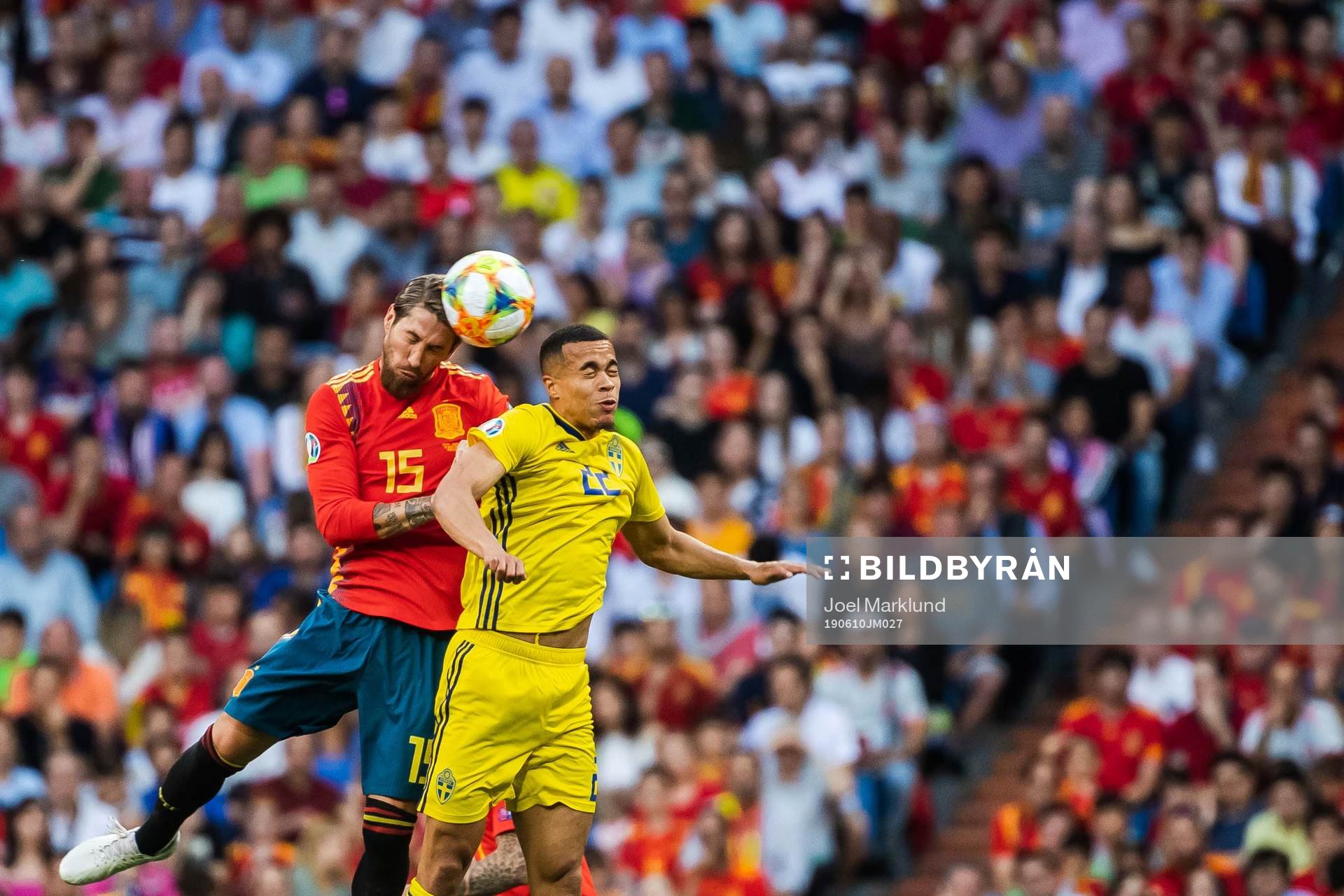 Sergio Ramos of Spain and Robin Quaison of Sweden