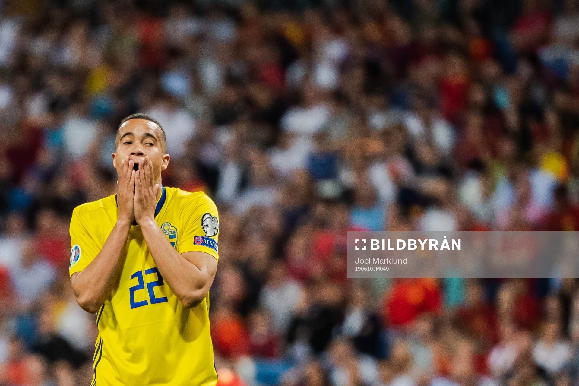 Robin Quaison of Sweden looks dejected