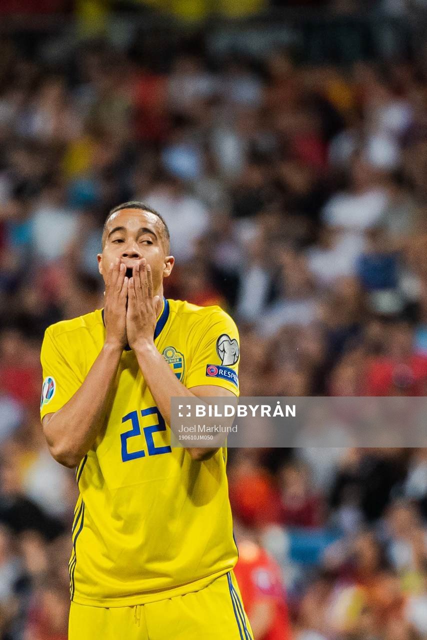 Robin Quaison of Sweden looks dejected