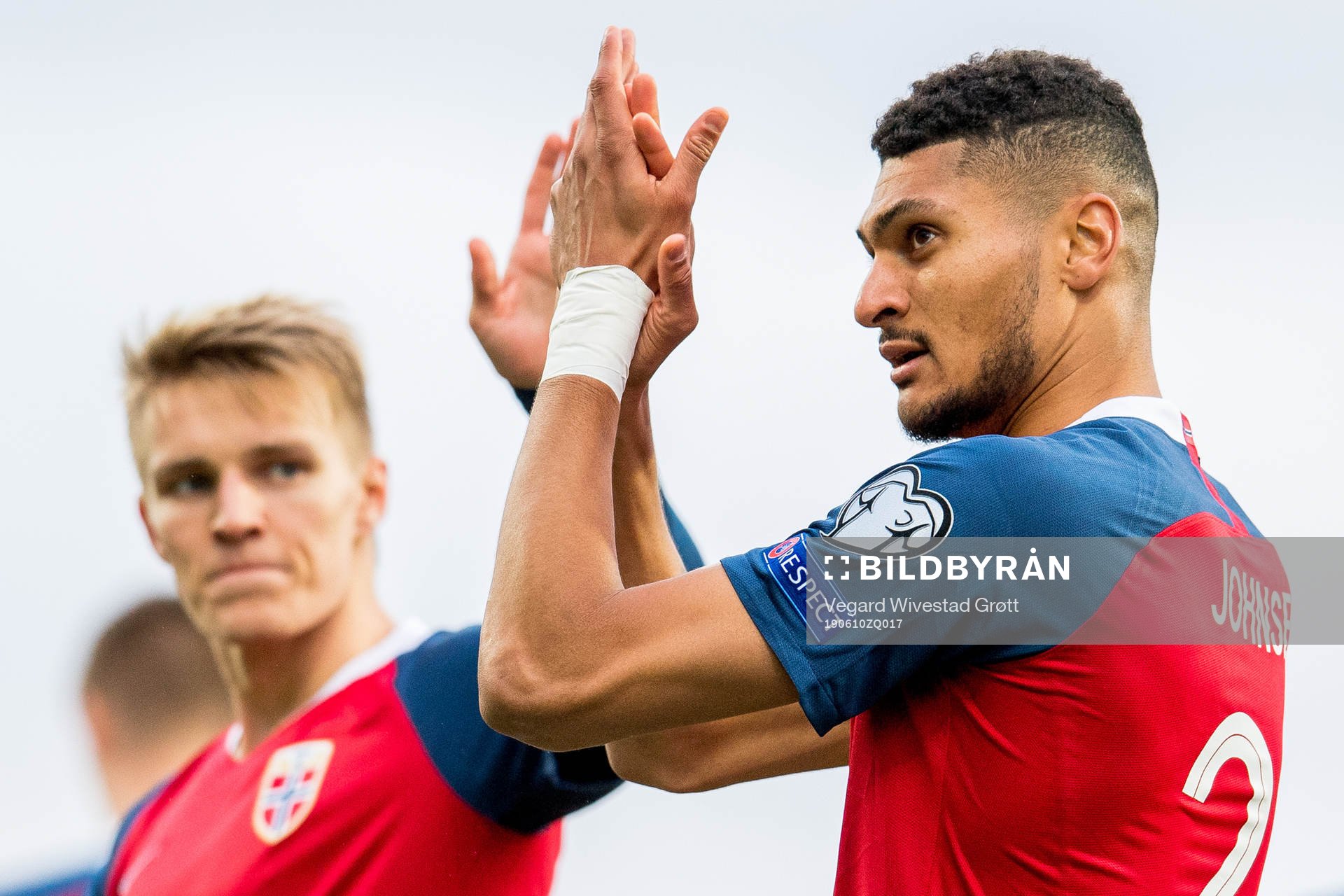 Bjørn Maars Johnsen of Norway celebrates with teammate