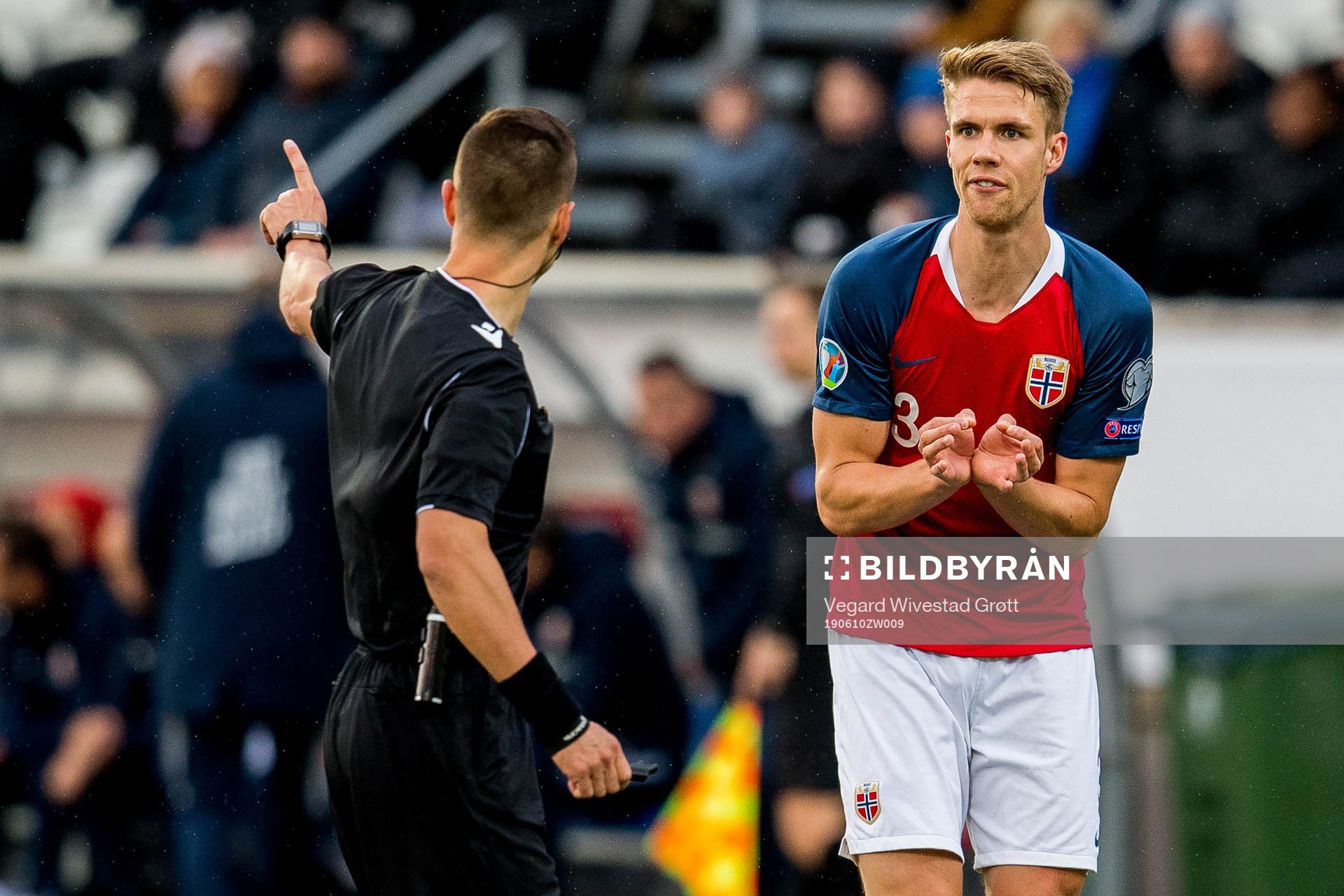 Kristoffer Ajer of Norway reacts