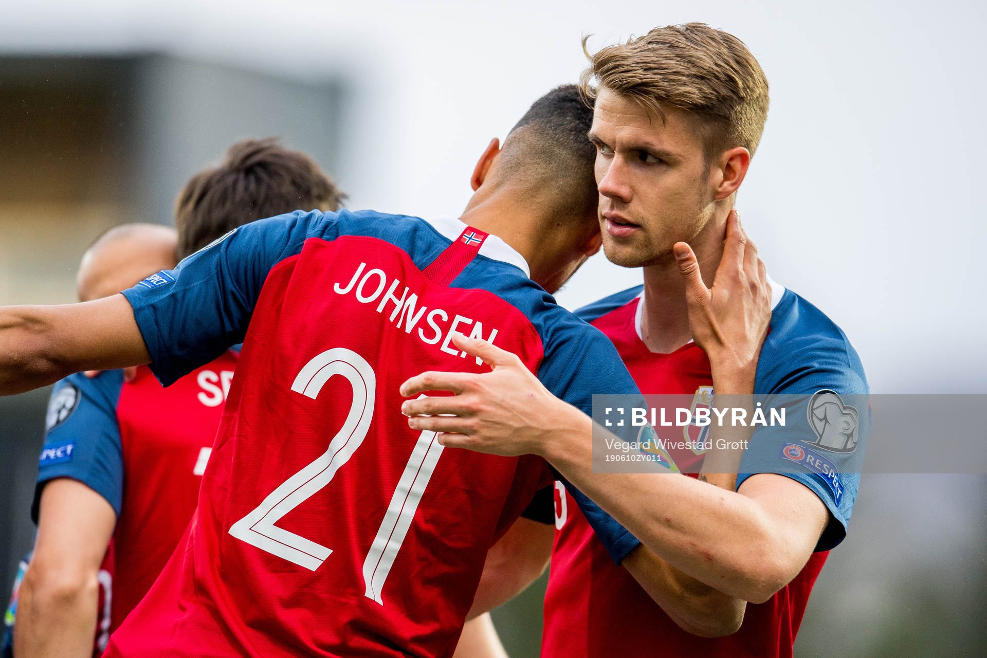 Bjørn Maars Johnsen of Norway celebrates with teammate