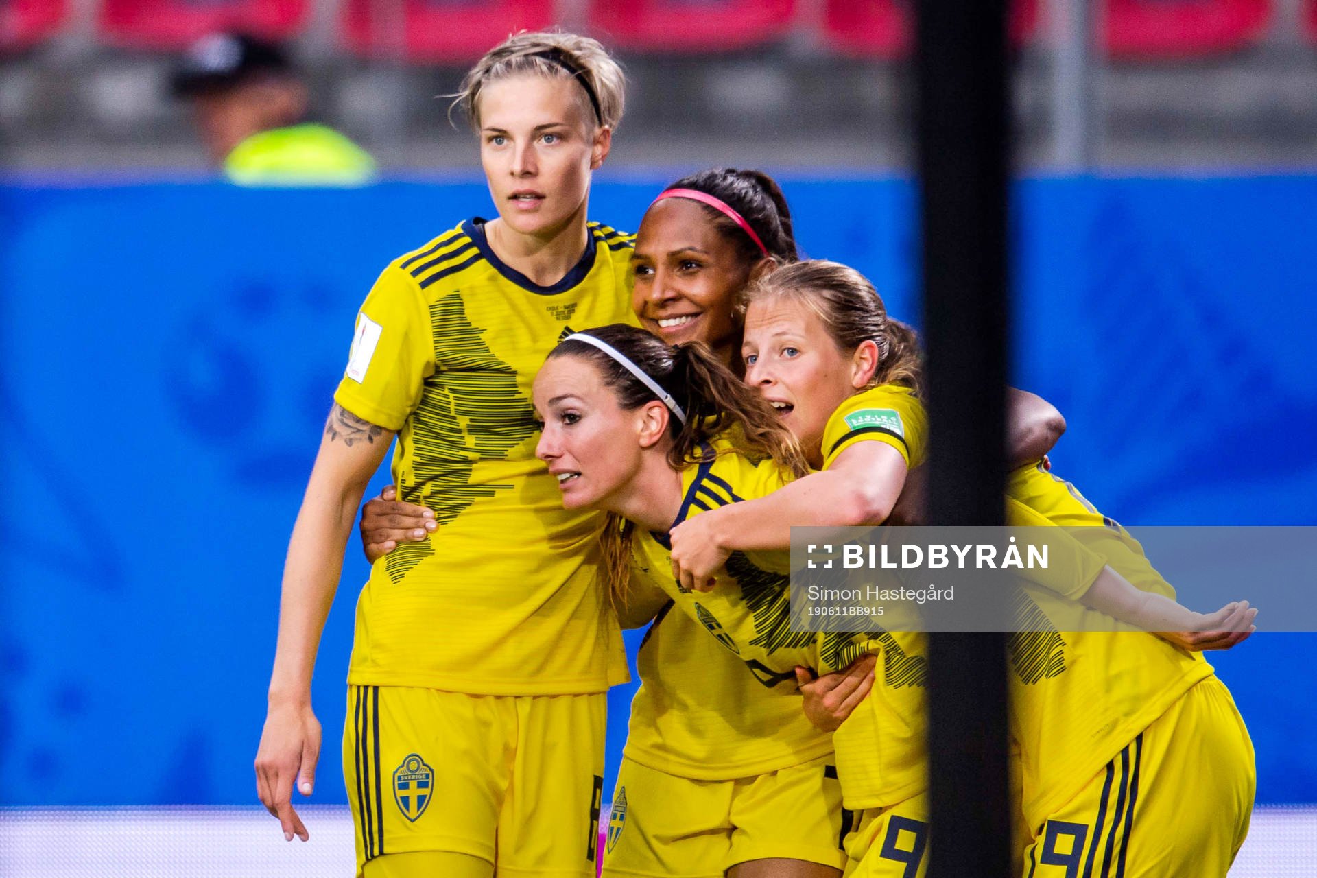 Lina Hurtig, Madelen Janogy and Kosovare Asllani of Sweden