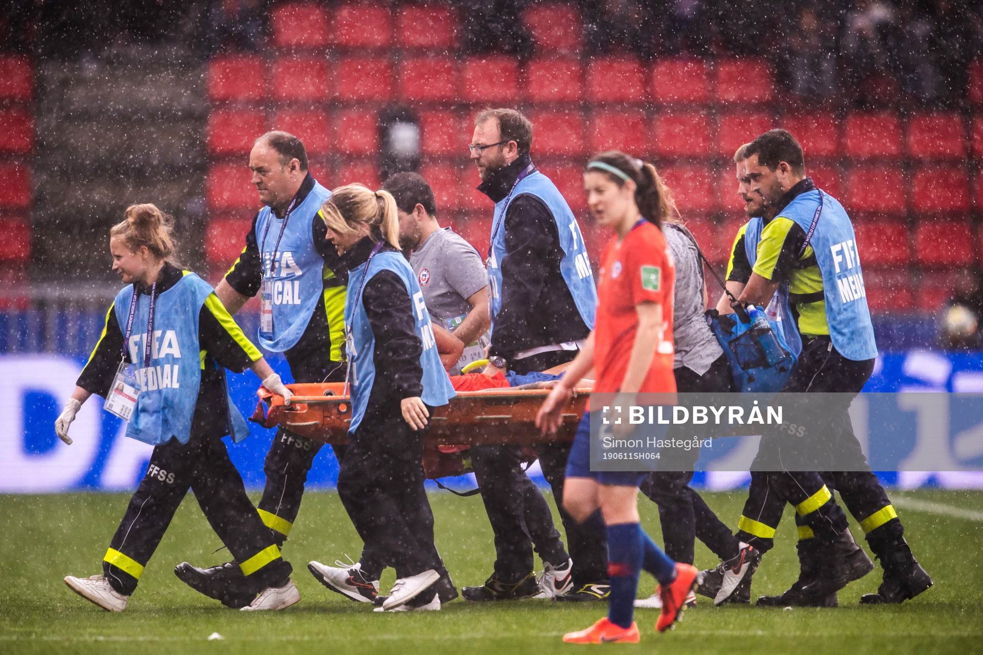 María José Urrutia Sánchez of Chile is carried of. the
