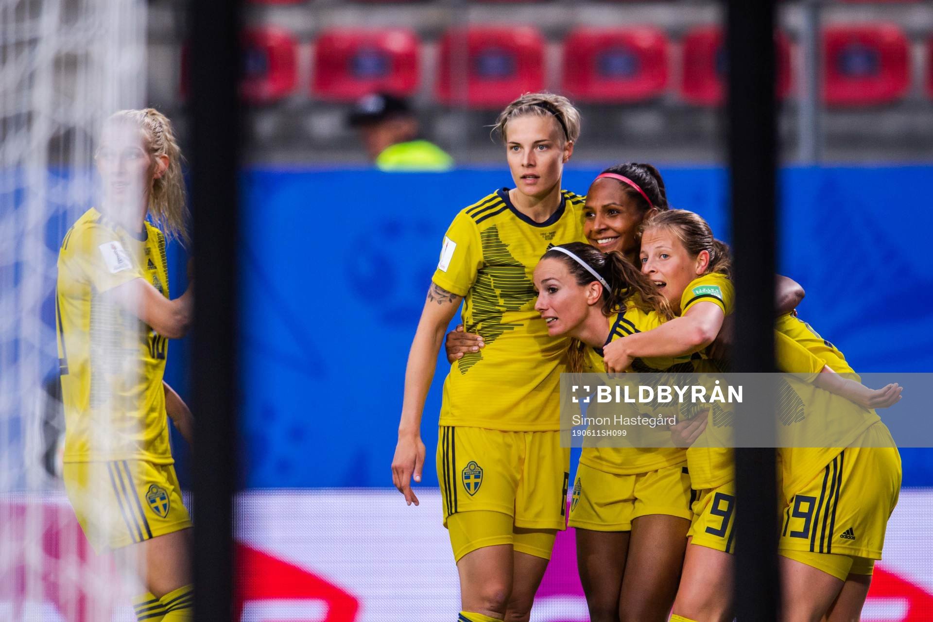 Lina Hurtig, Madelen Janogy and Kosovare Asllani of Sweden