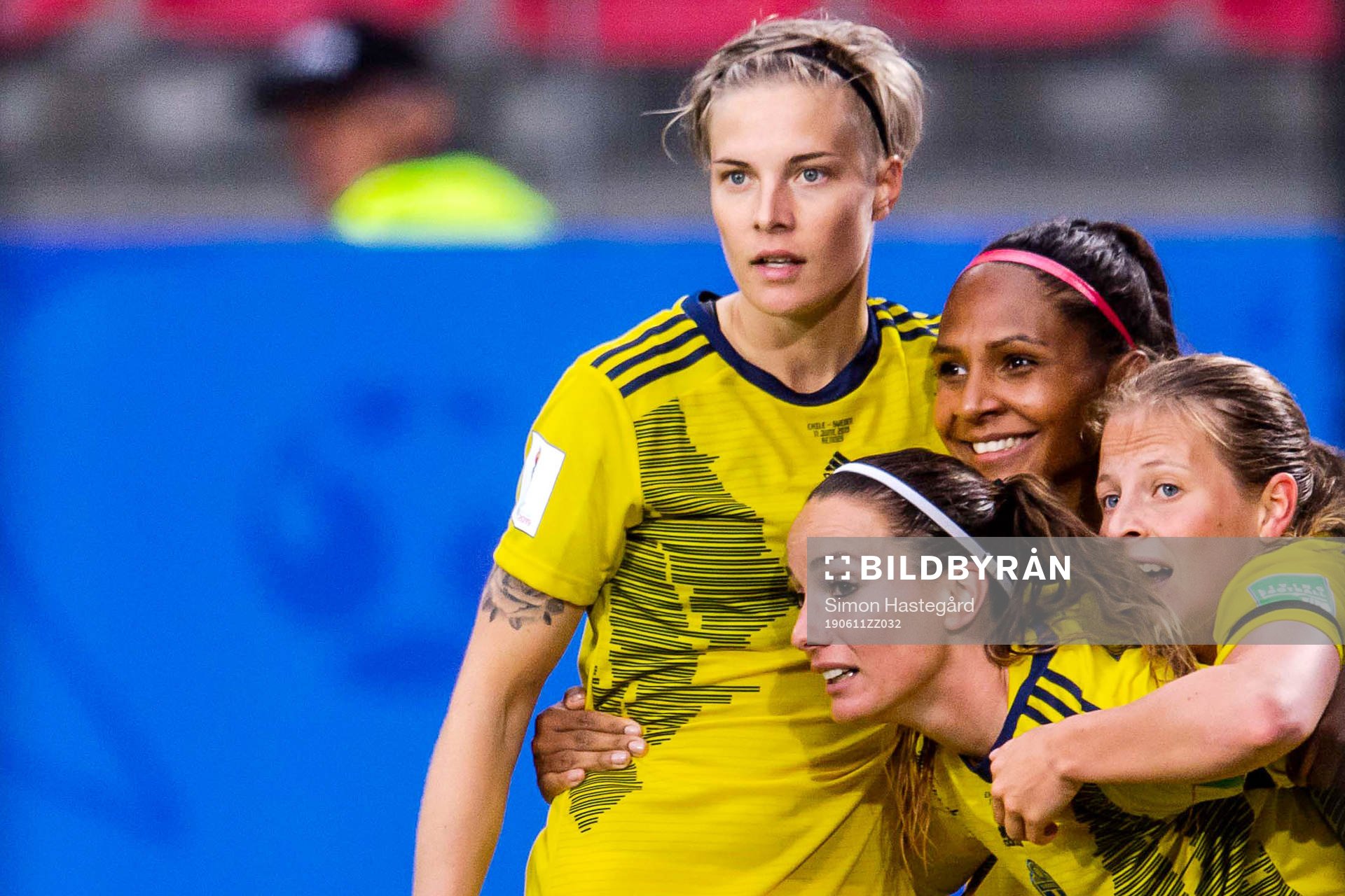 Lina Hurtig, Madelen Janogy and Kosovare Asllani of Sweden