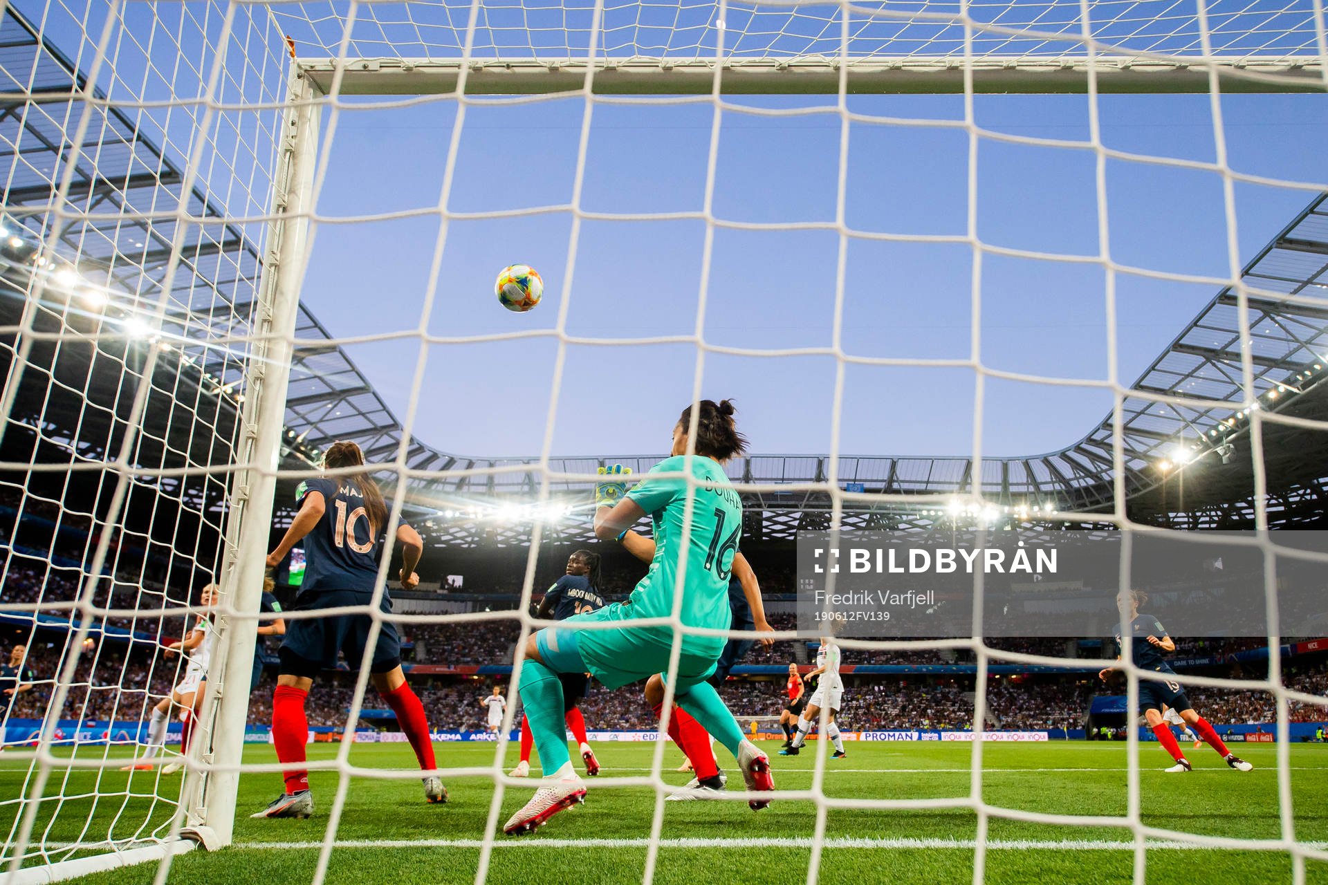 Maéva Clemaron of France saves a shoot