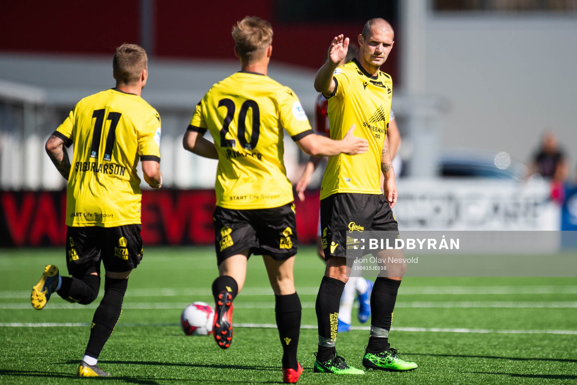 Joackim Jørgensen of Start celebrate with team mates