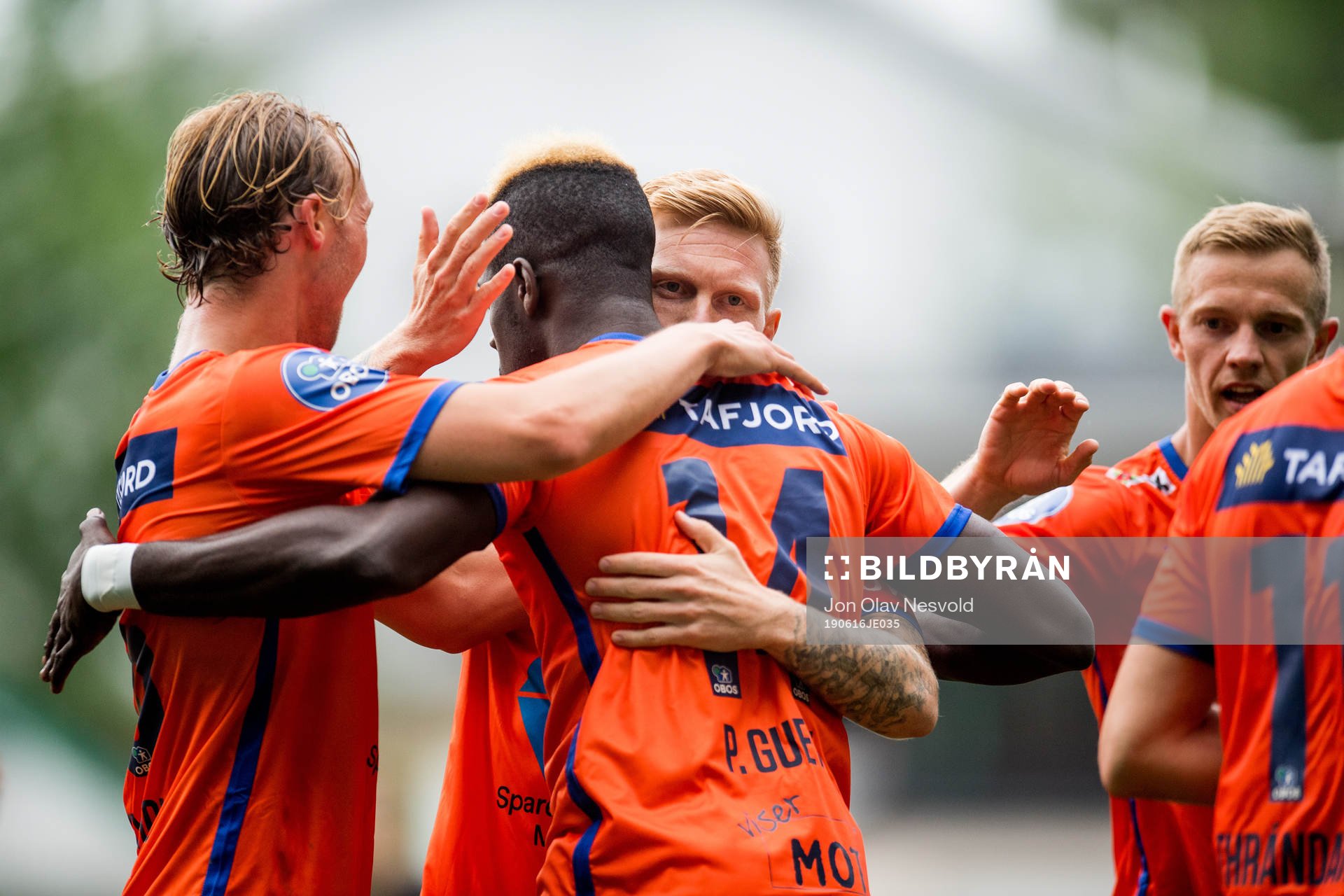 Pape Habib Gueye of Aalesund celebrates with teammates