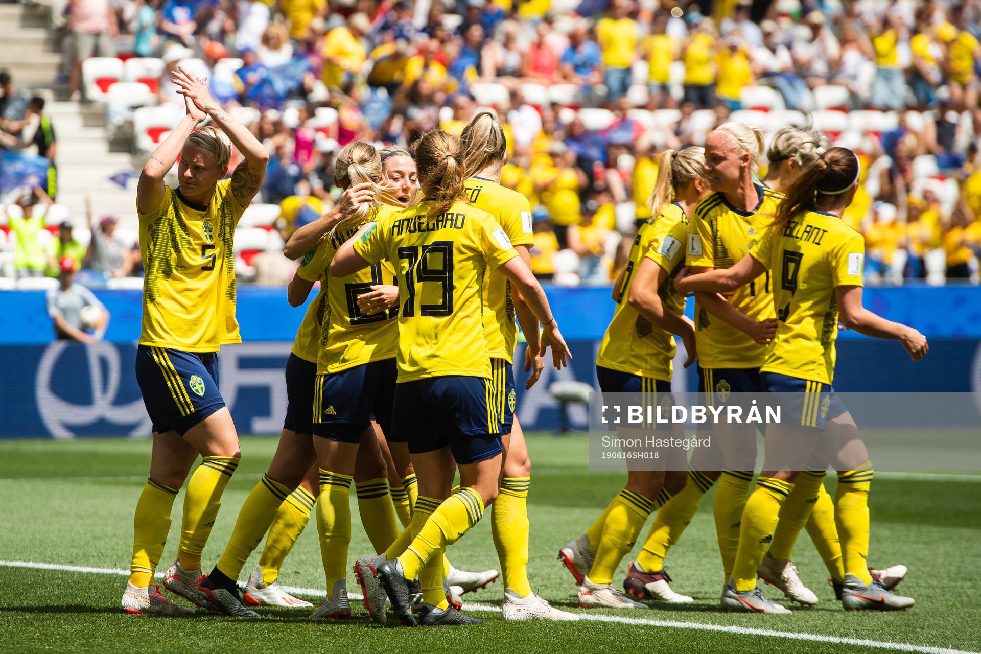 Linda Sembrant of Sweden celebrate with team mates