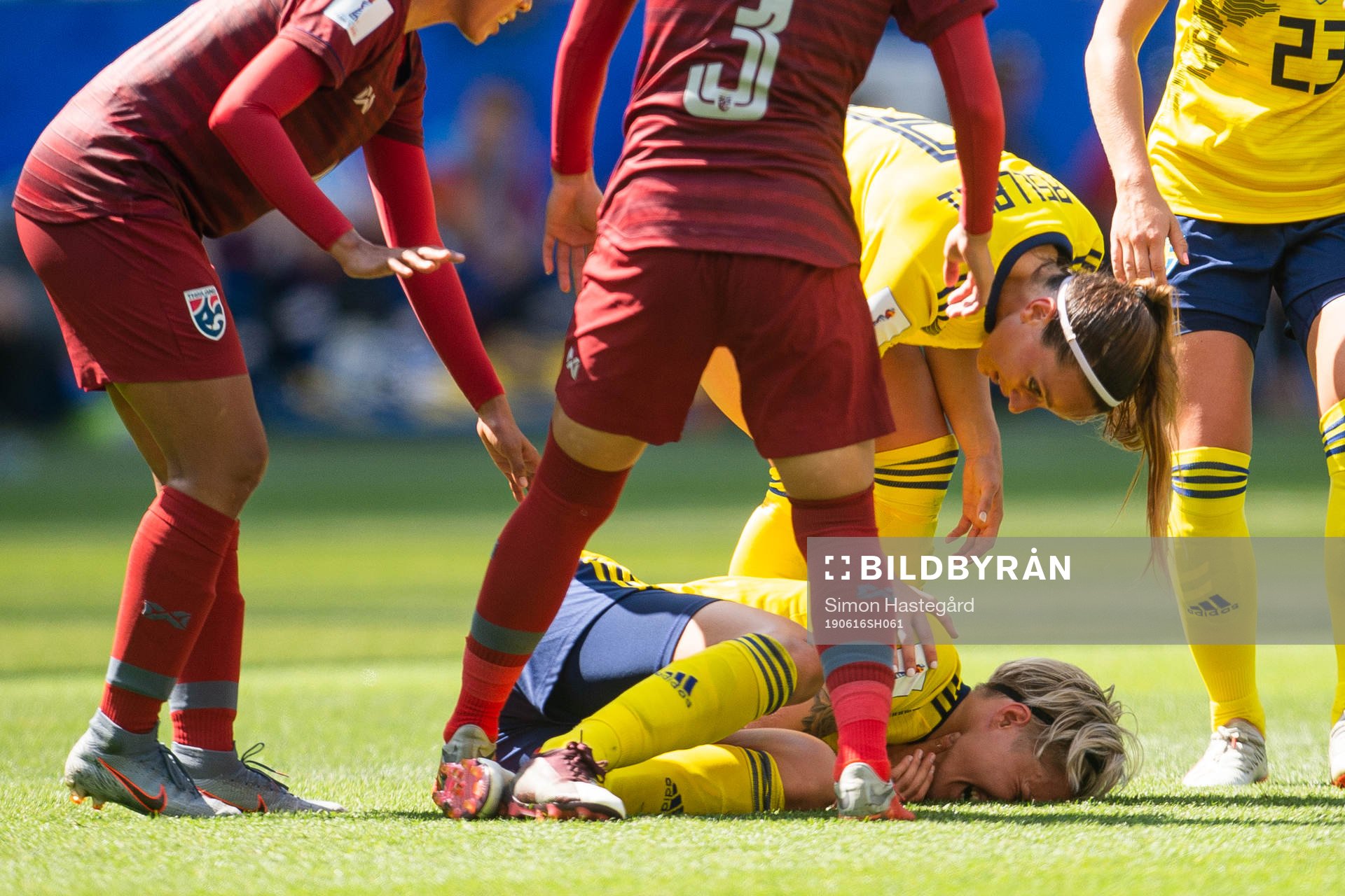 Lina Hurtig of Sweden lies down due to injury