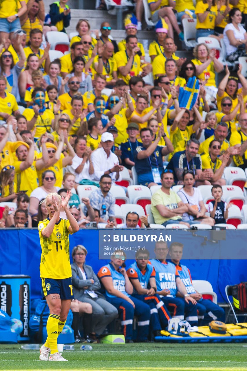 Caroline Seger of Sweden applaud