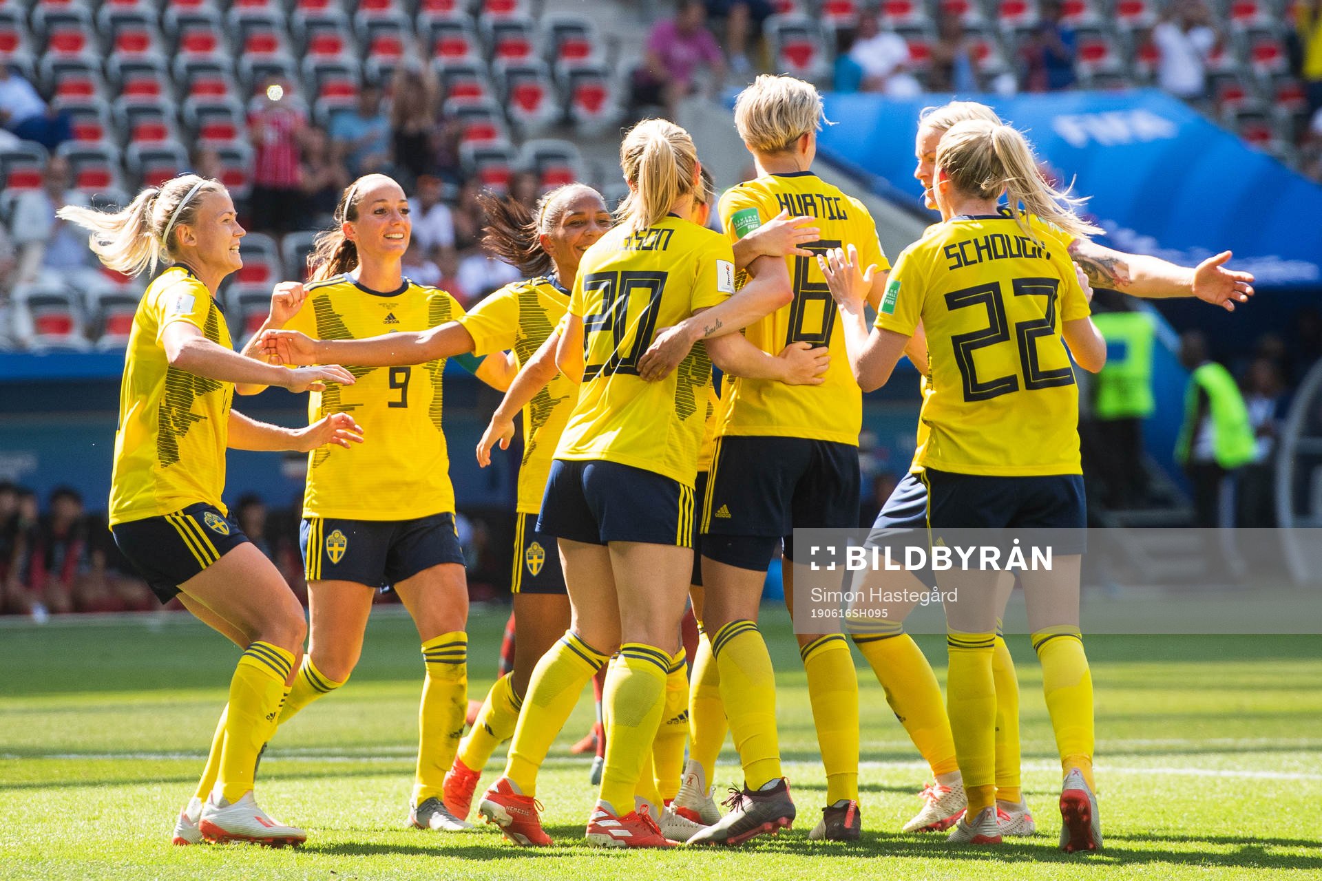 Elin Rubensson of Sweden celebrate with team mates