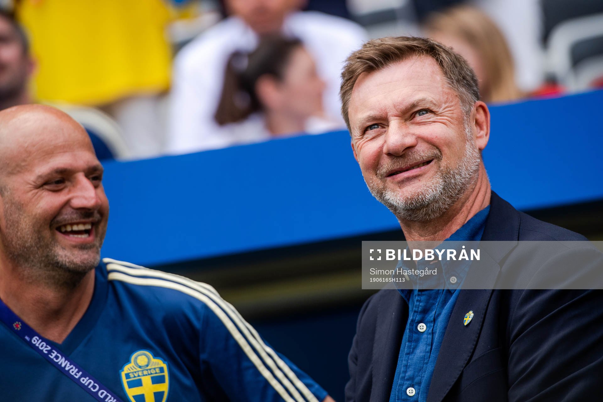 Magnus Wikman, assistant coach and Peter Gerhardsson, Head coach of Sweden ahead of the FIFA Women's World Cup match between Sweden and Thailand on June 16, 2019 in Nice.
