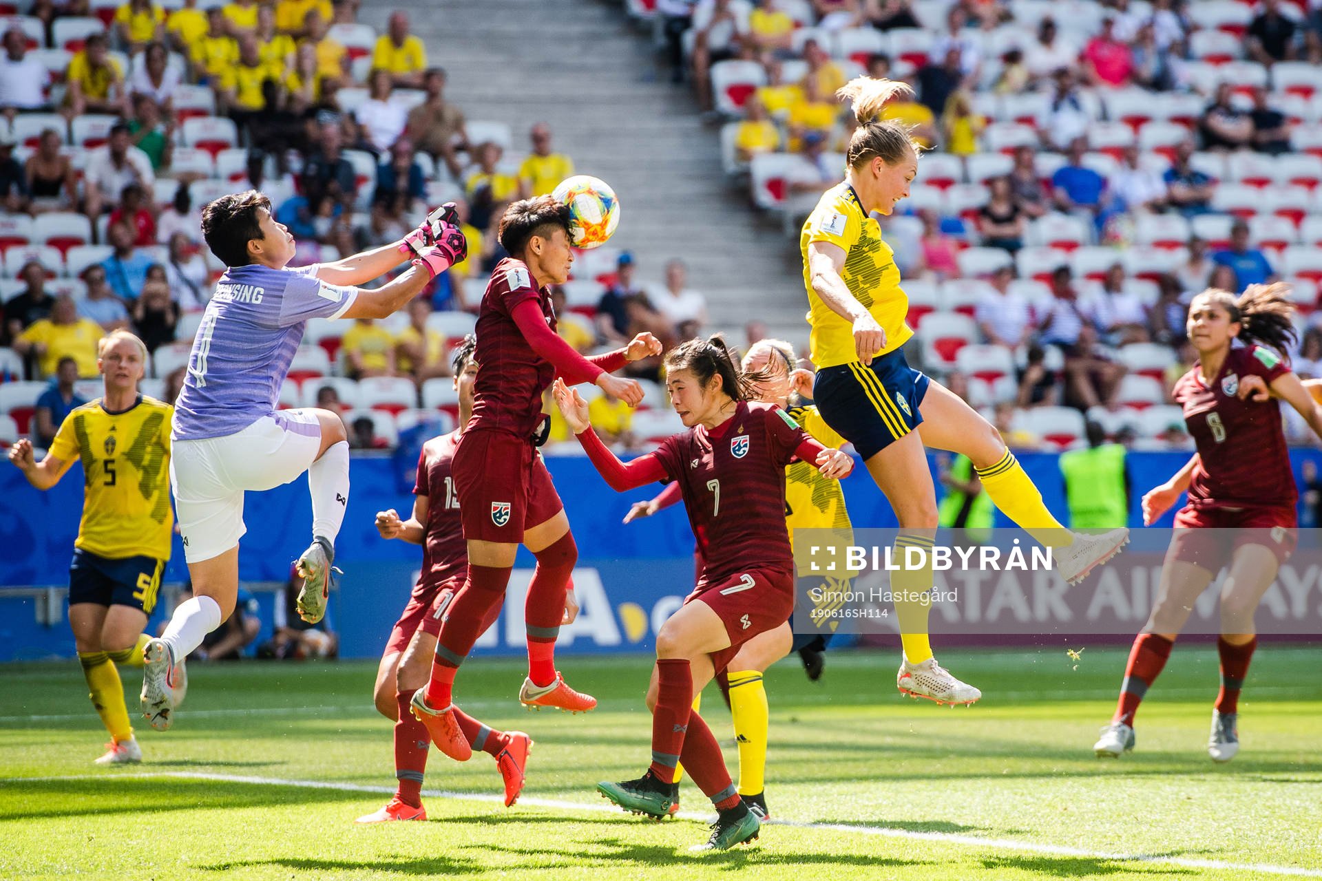 Magdalena Eriksson of Sweden against goalkeeper Waraporn