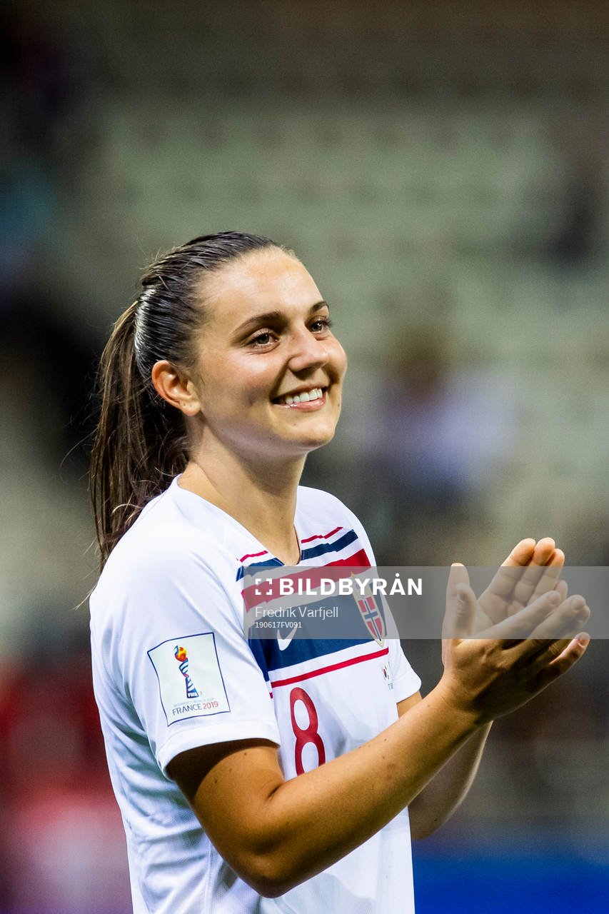 Vilde Bøe Risa of Norway celebrates after the FIFA Women's World Cup match between South Korea and Norway on June 17, 2019 in Reims.