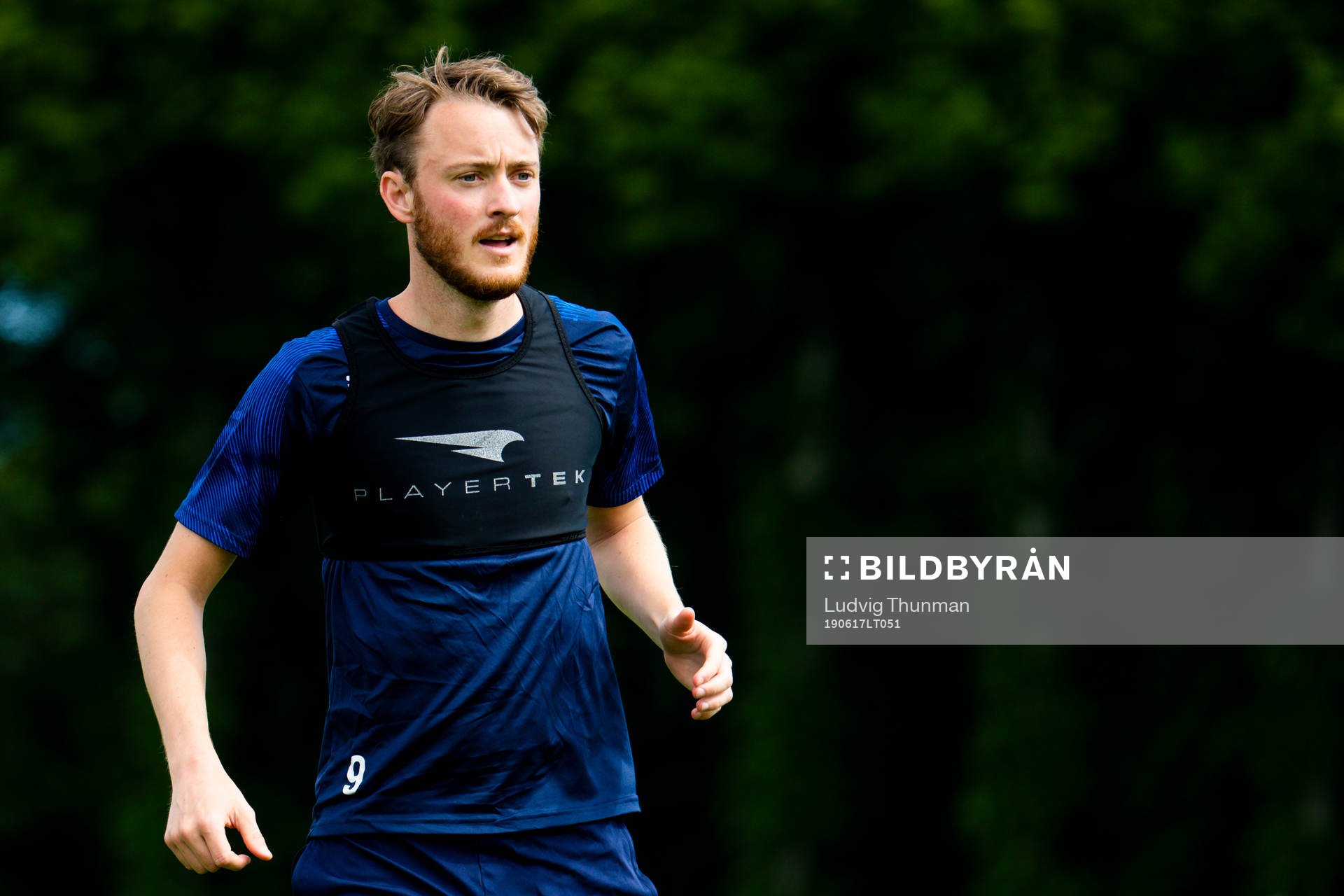 Rasmus Jönsson under en fotbollsträning med Helsingborg den 17 juni 2019 i Helsingborg.