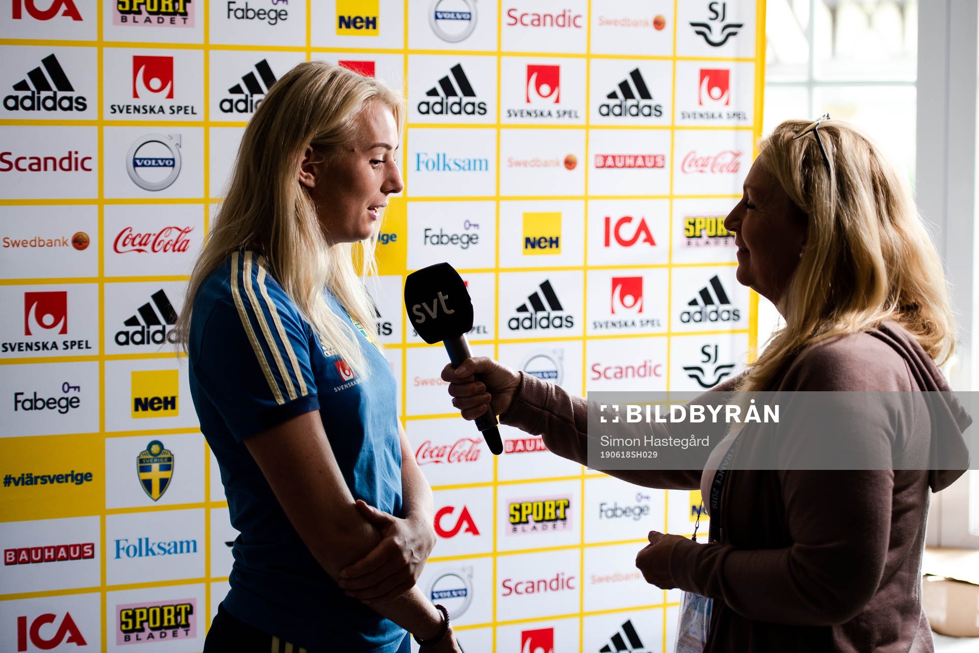 Stina Blackstenius of Sweden with SVT reporter Jane Björck
