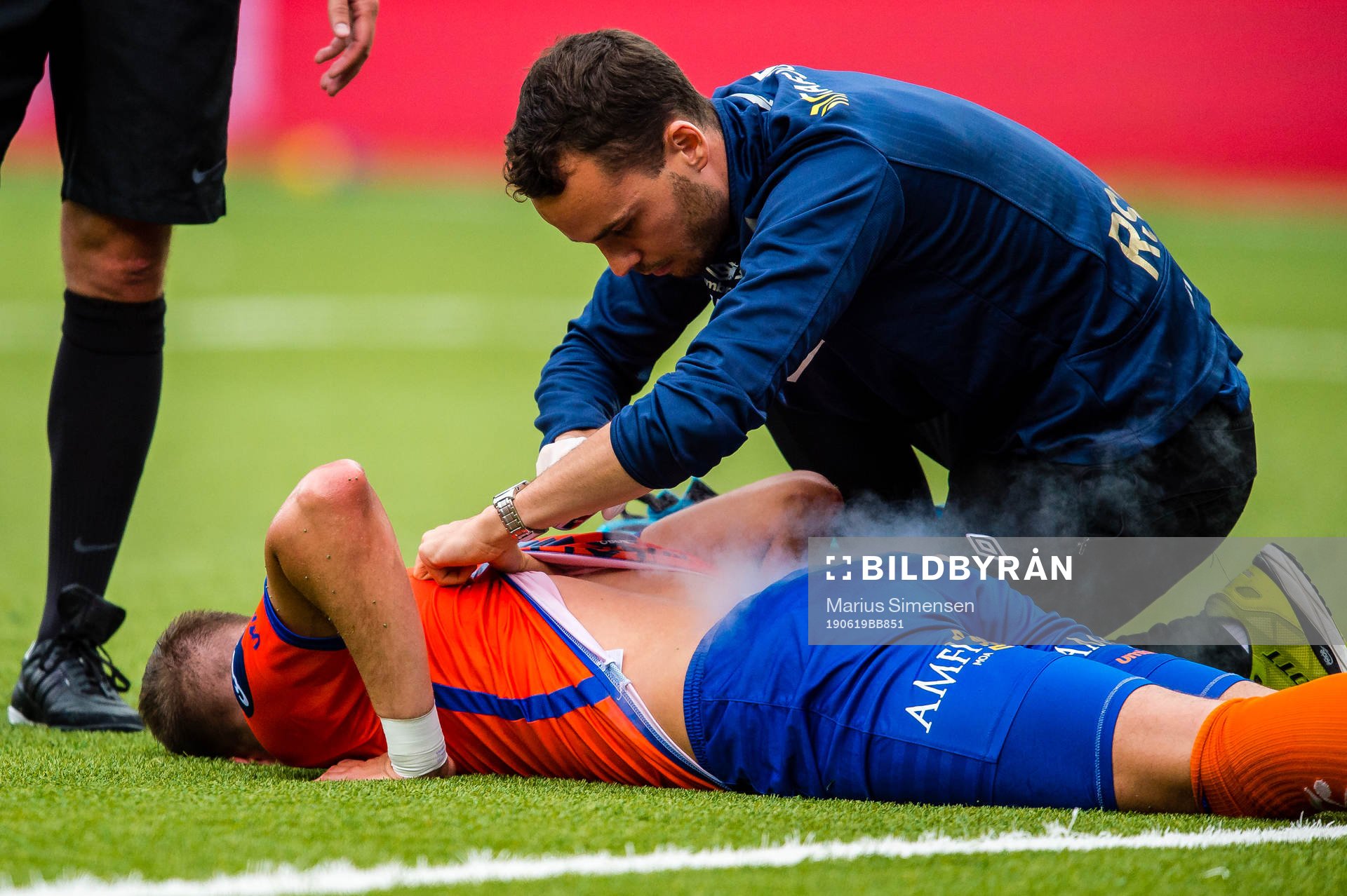 Holmbert Aron Briem Fridjonsson of Aalesund in pain