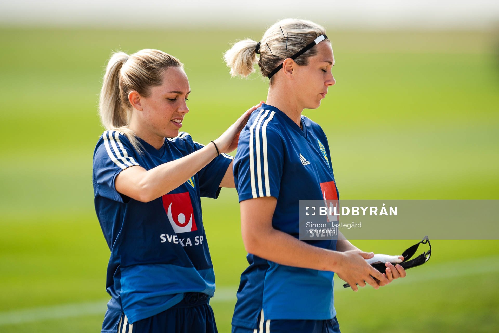 Elin Rubensson and goalkeeper Jennifer Falk of Sweden