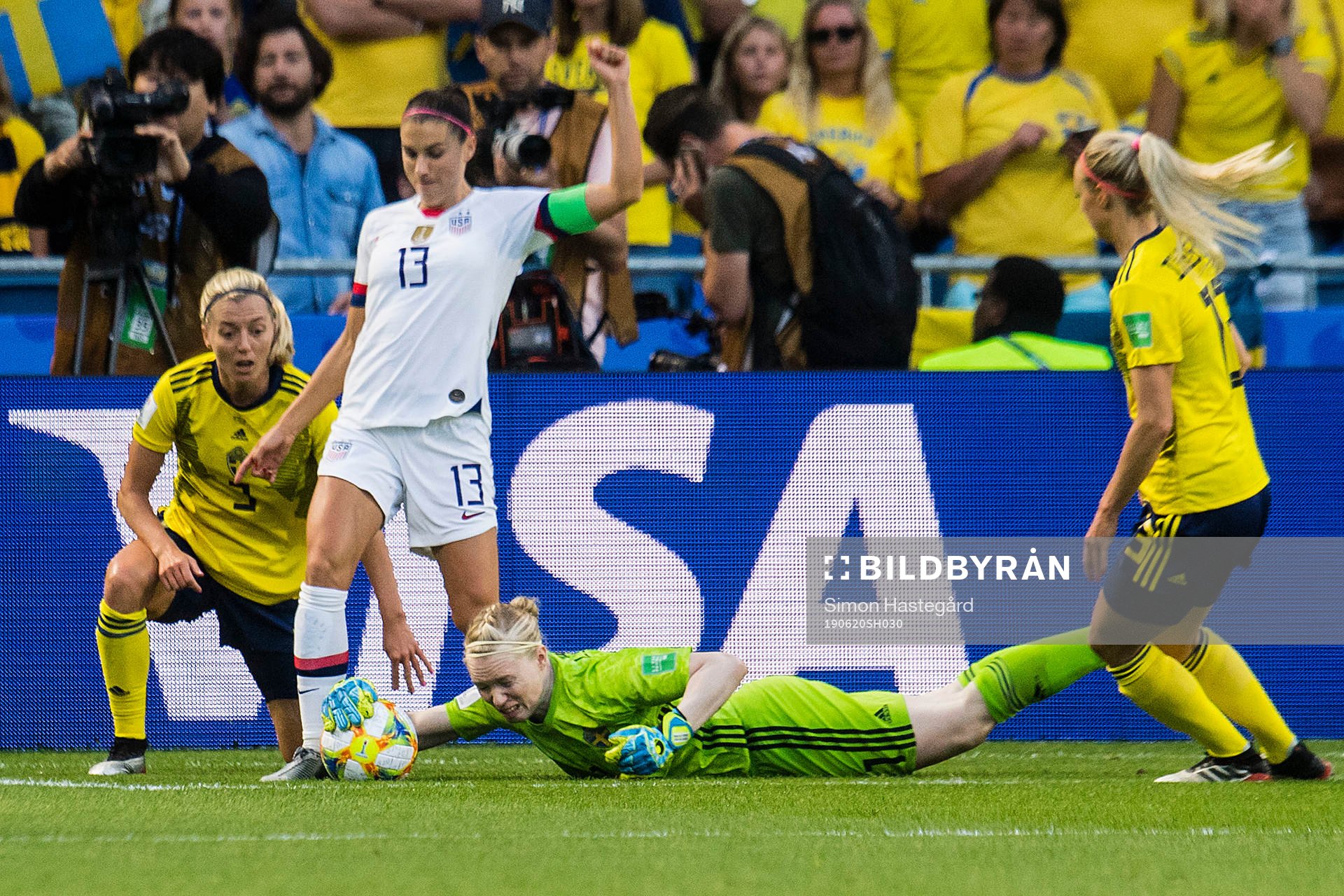 Goalkeeper Hedvig Lindahl of Sweden gets the ball infront
