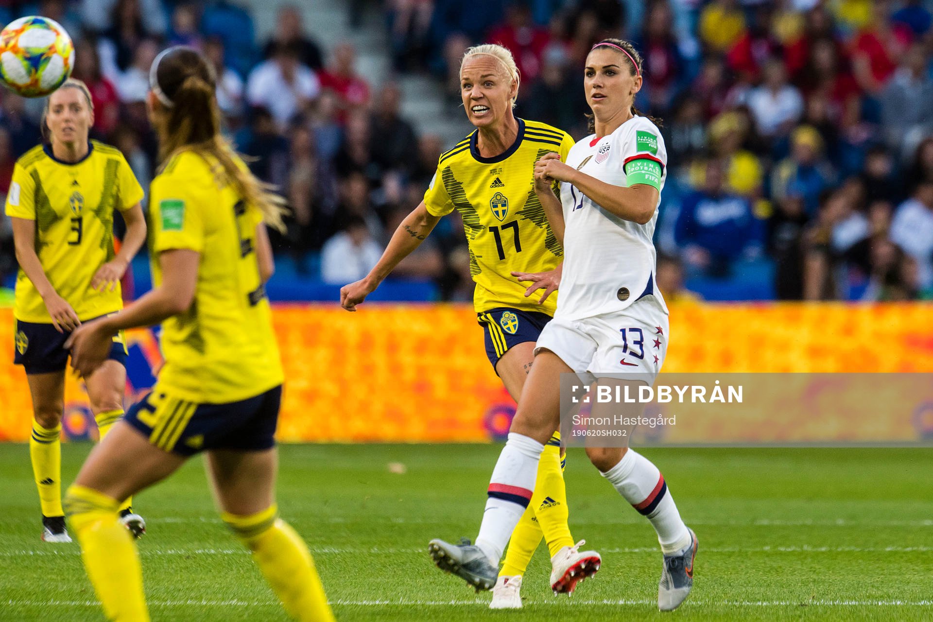 Caroline Seger of Sweden and Alex Morgan of USA