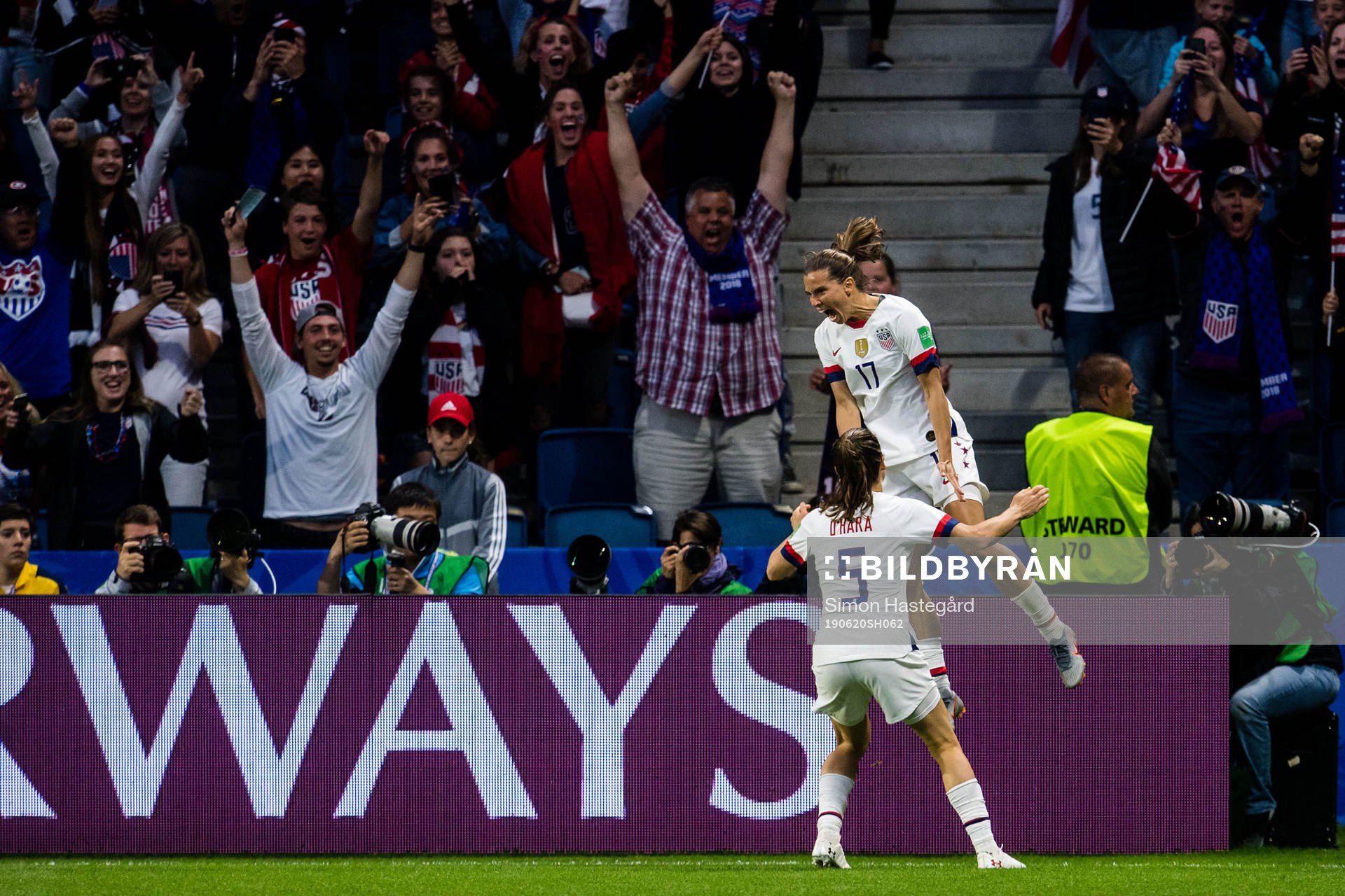 Tobin Heath and Kelley O'Hara of USA celebrates 0-2