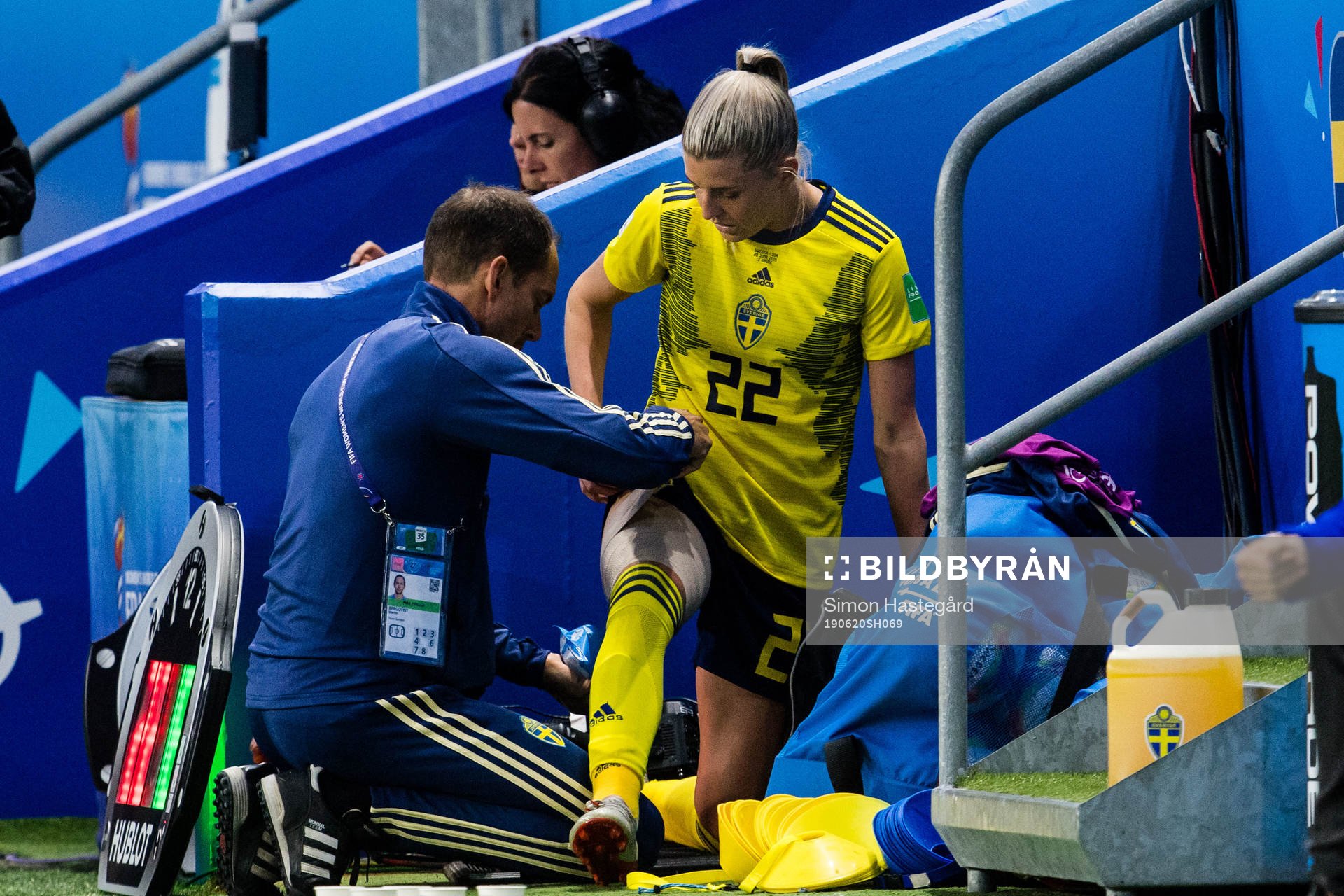 Olivia Schough of Sweden gets attended to