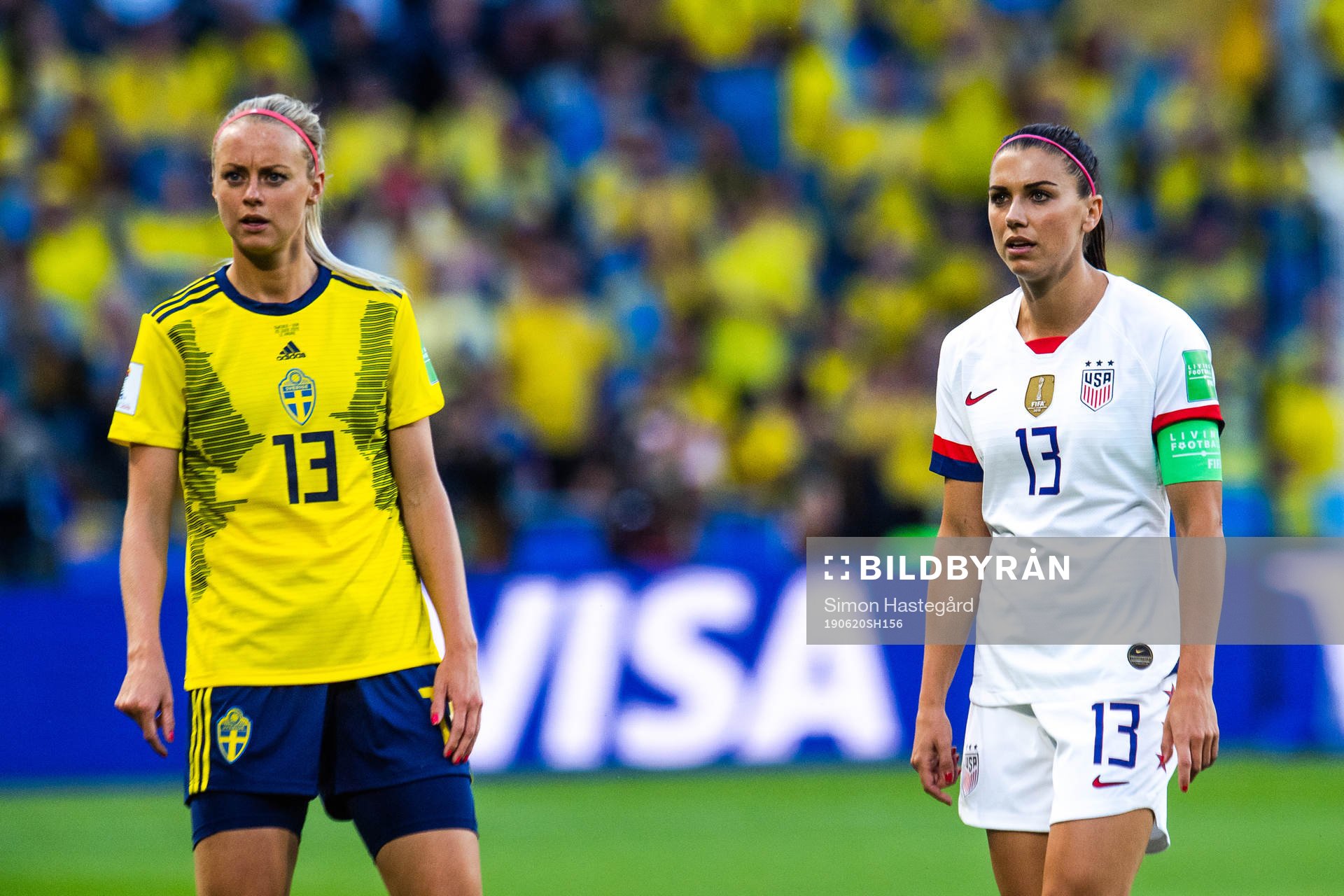 Amanda Ilestedt of Sweden and Alex Morgan of USA