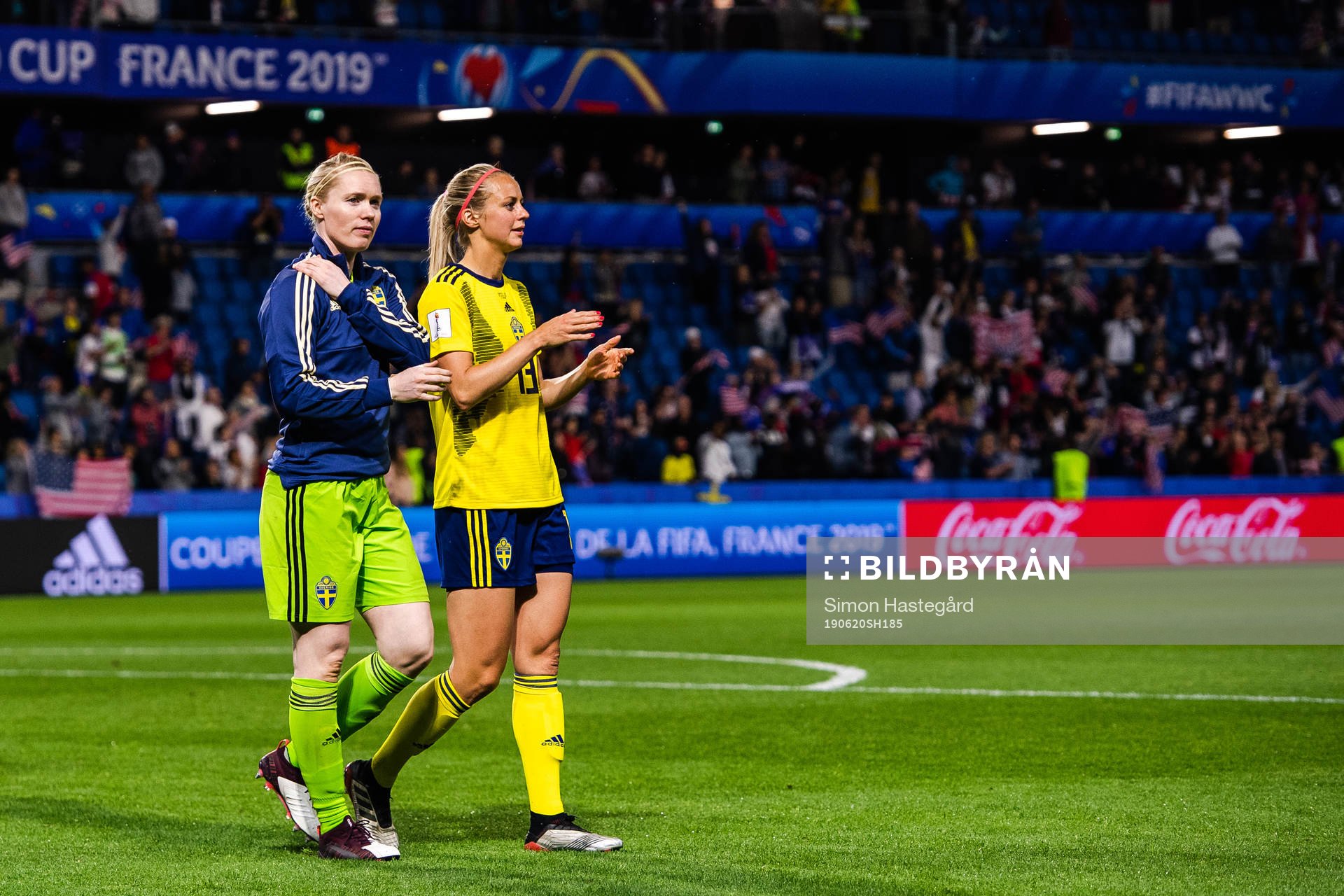Goalkeeper Hedvig Lindahl and Amanda Ilestedt of Sweden