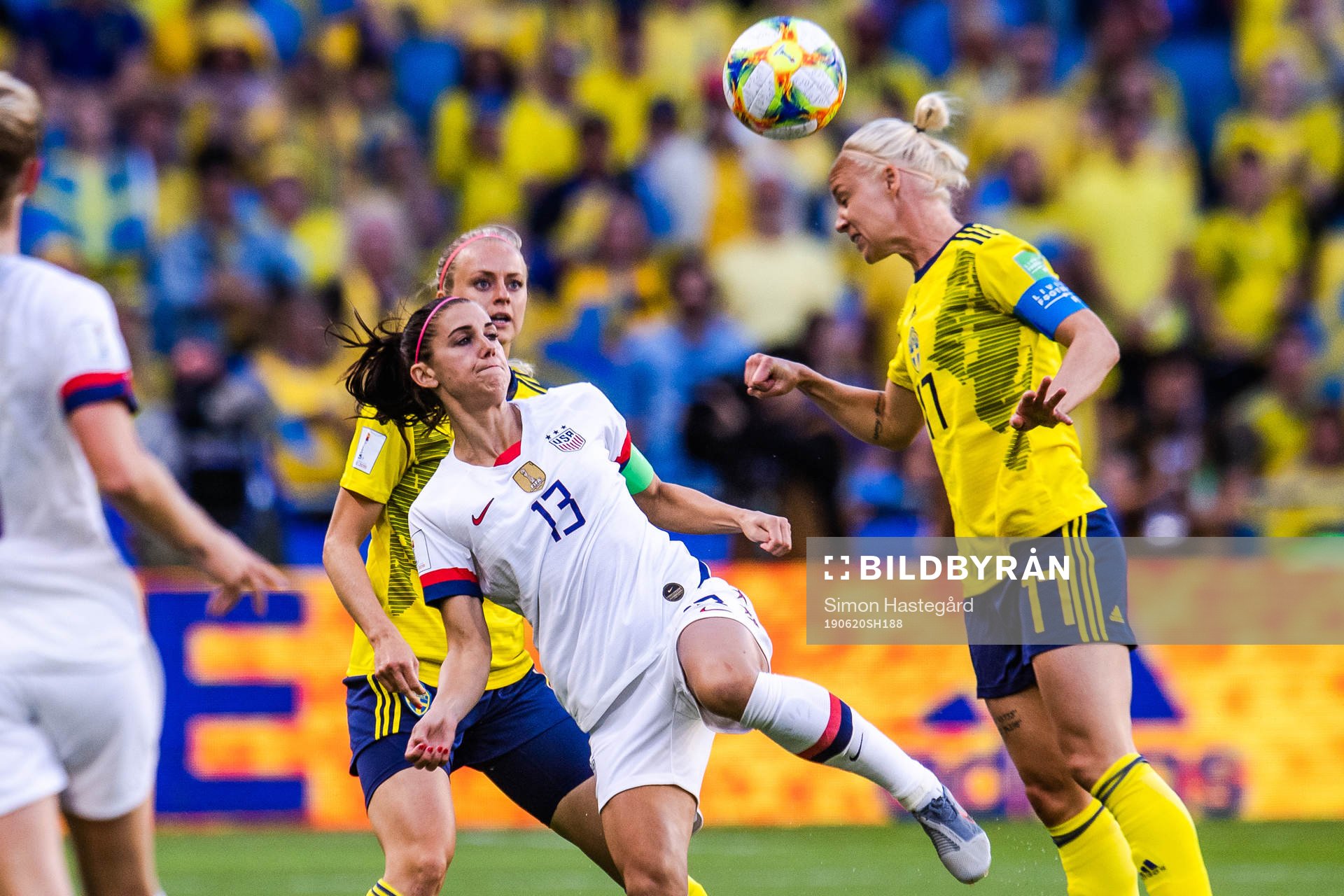 Alex Morgan of USA and Caroline Seger of Sweden