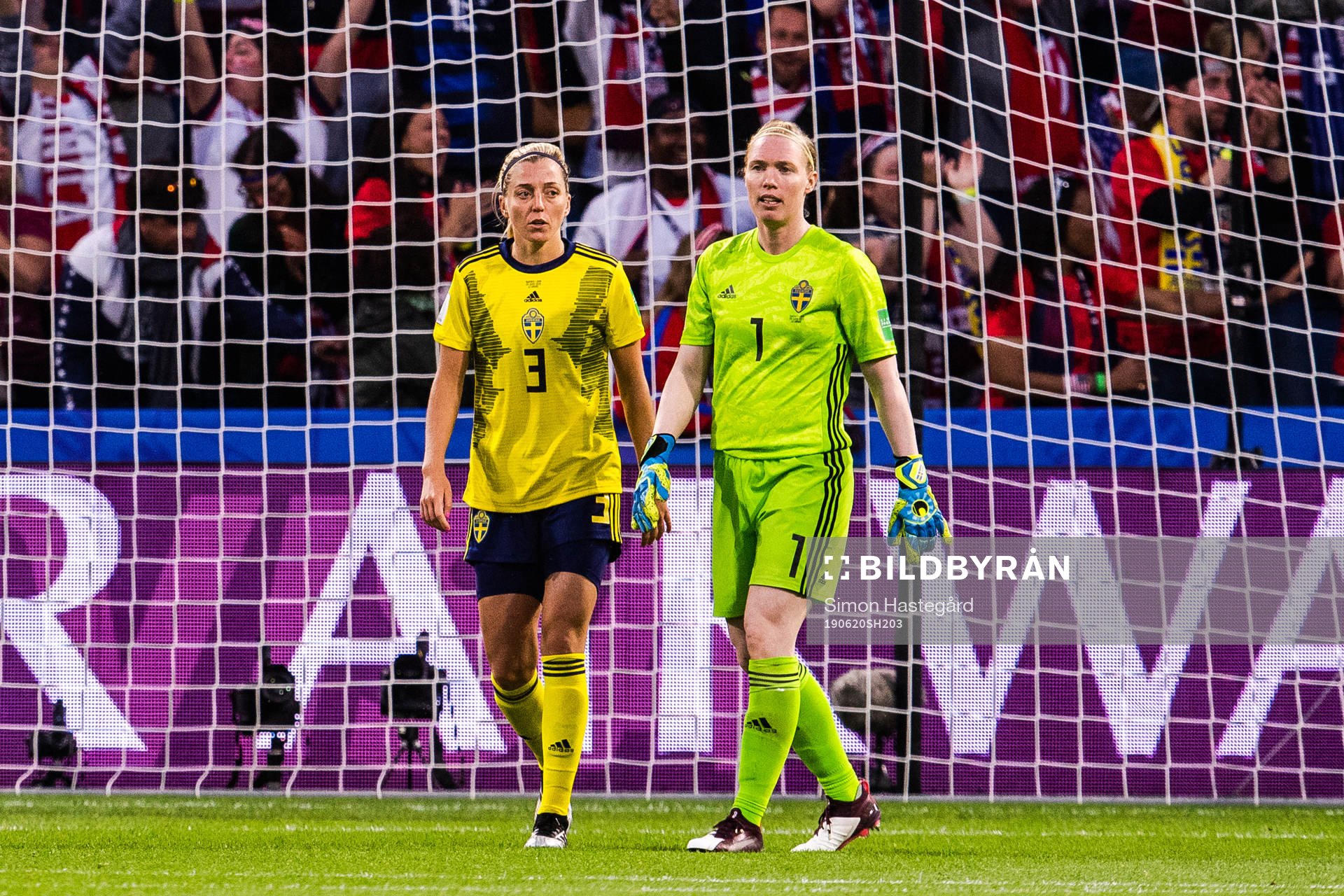 Linda Sembrant and Goalkeeper Hedvig Lindahl of Sweden