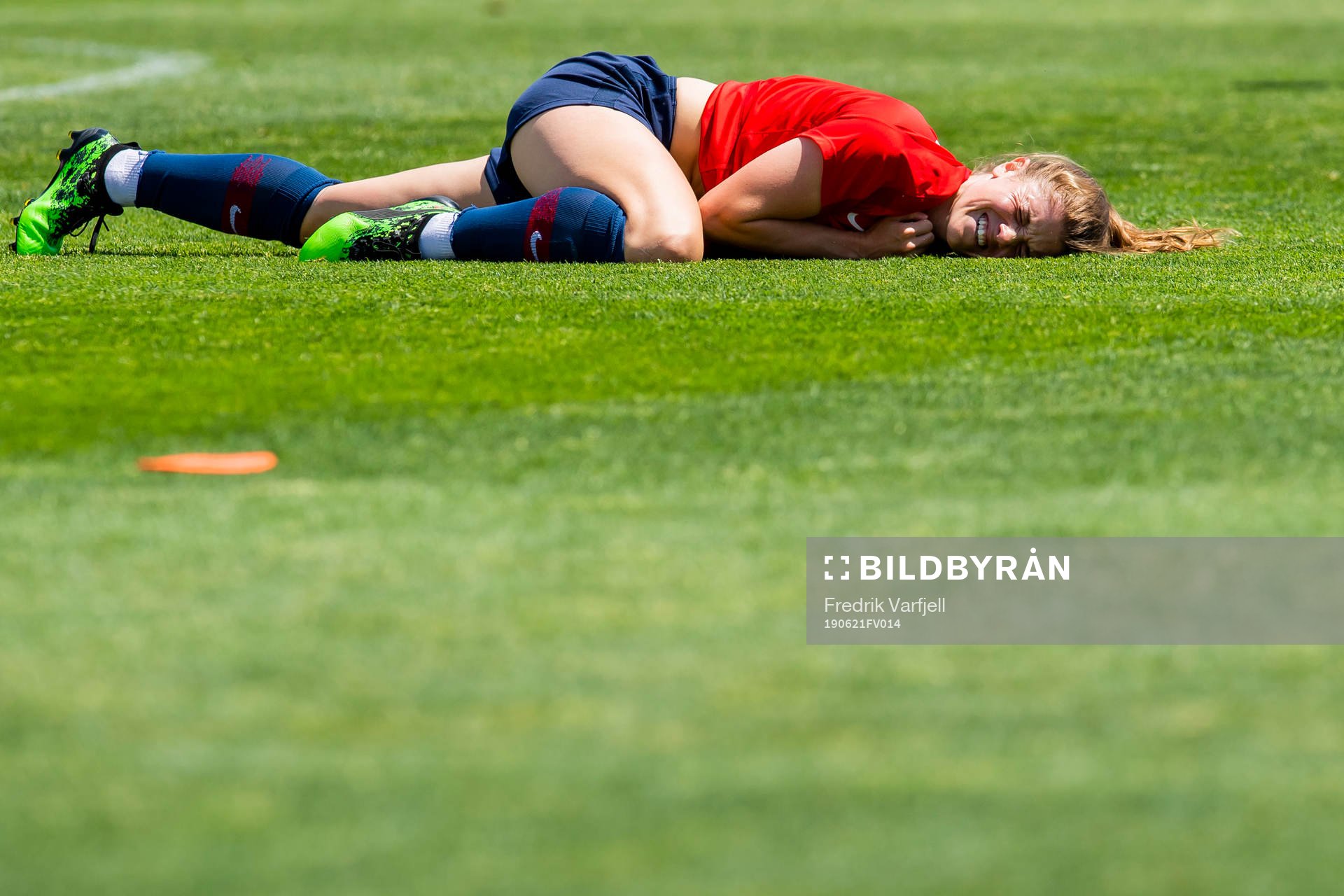 Maren Nævdal Mjelde of Norway in pain