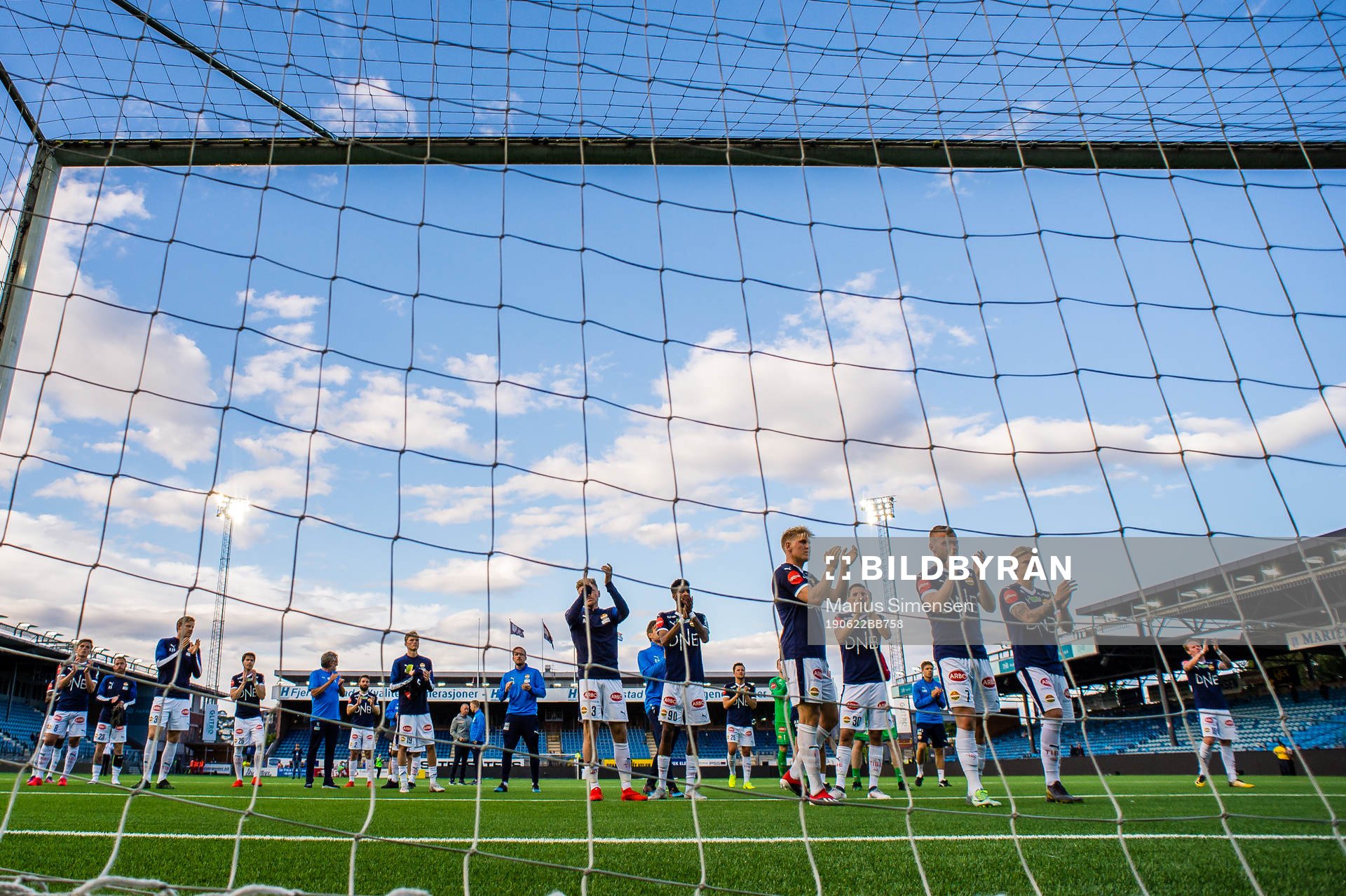 Jakob Glesnes, Herman Sørby Stengel and Sebastian Pedersen of Strømsgodset looks dejected after the Eliteserien match between Strømsgodset and Molde on June 22, 2019 in Drammen.